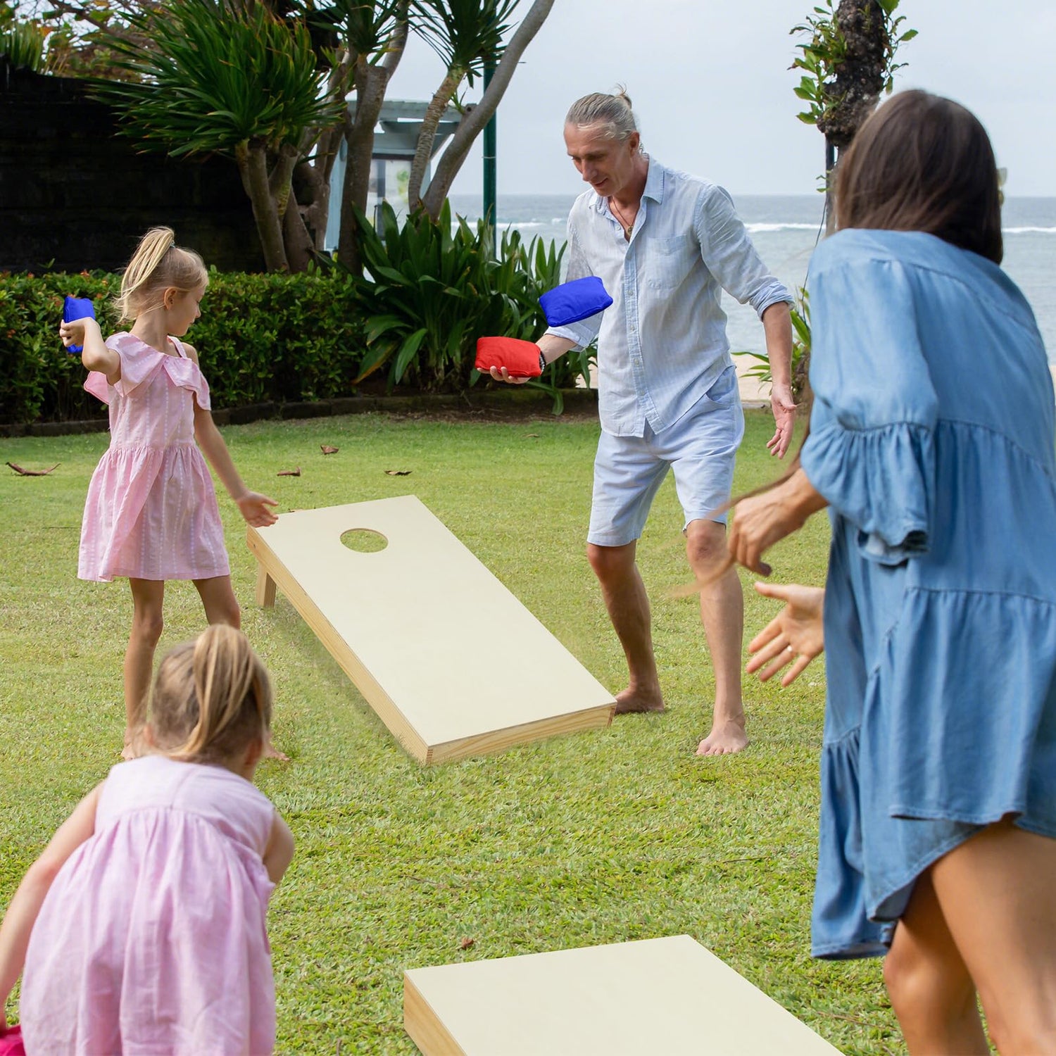 GYMAX Cornhole Board Set 4 x 2 FT Includes Solid Wood Cornhole Boards