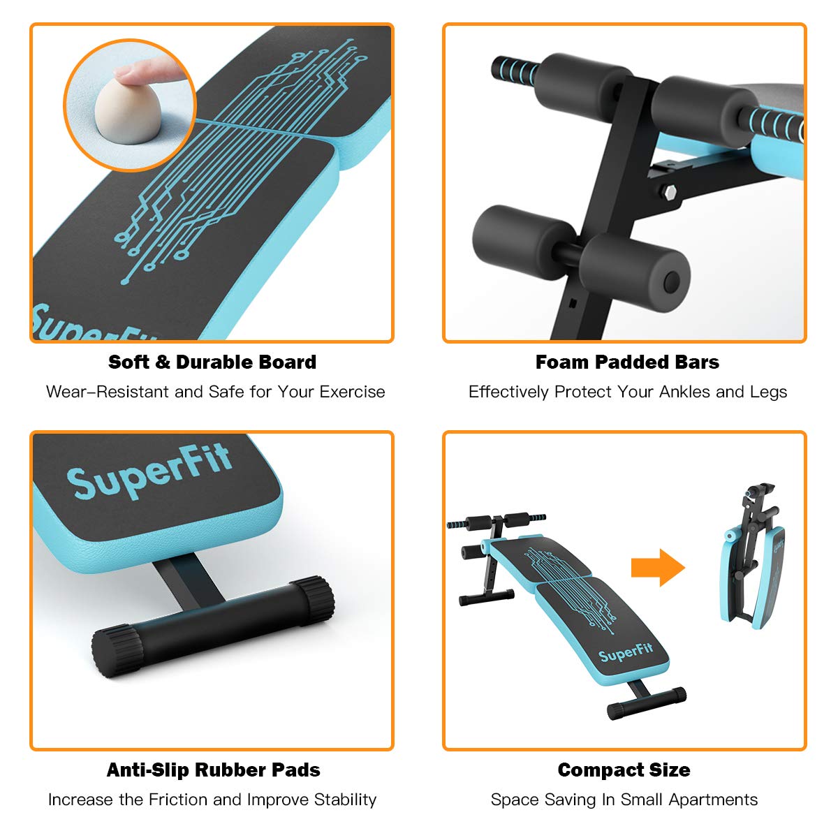 GYMAX Adjustable Sit up Bench, Folding Abdominal Training Slant Bench with Reserve Crunch Handle
