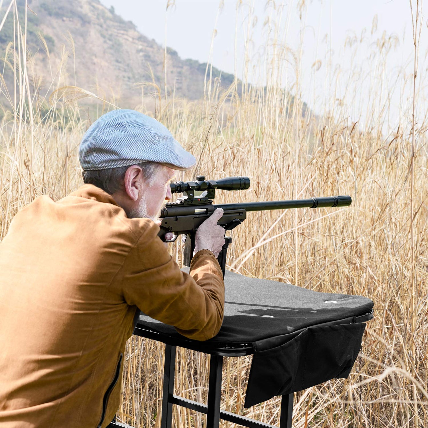 GYMAX Foldable Shooting Table Seat Set, Height Adjustable Hunting Gun Rest Table Shooting Bench Set for Outdoor Range