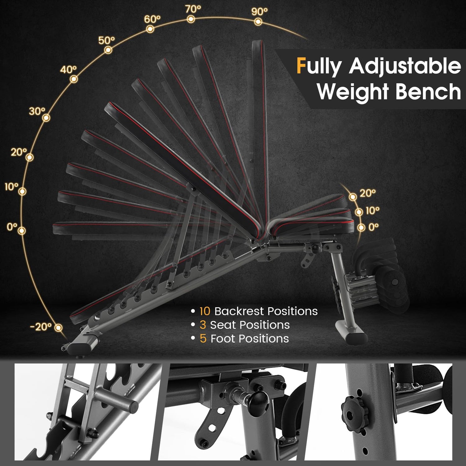 GYMAX Adjustable Weight Bench, 660lbs Strength Training Bench Press for Full Body Workout