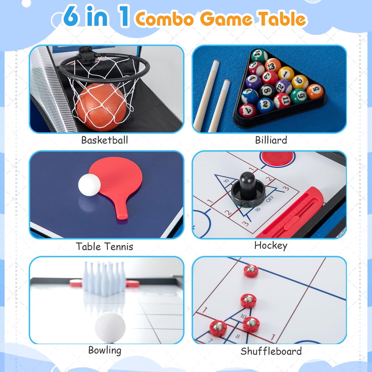 GYMAX Multi Game Table, 6 in 1 Combo Game Table with Basketball, Air Hockey, Pool Table, Ping Pong