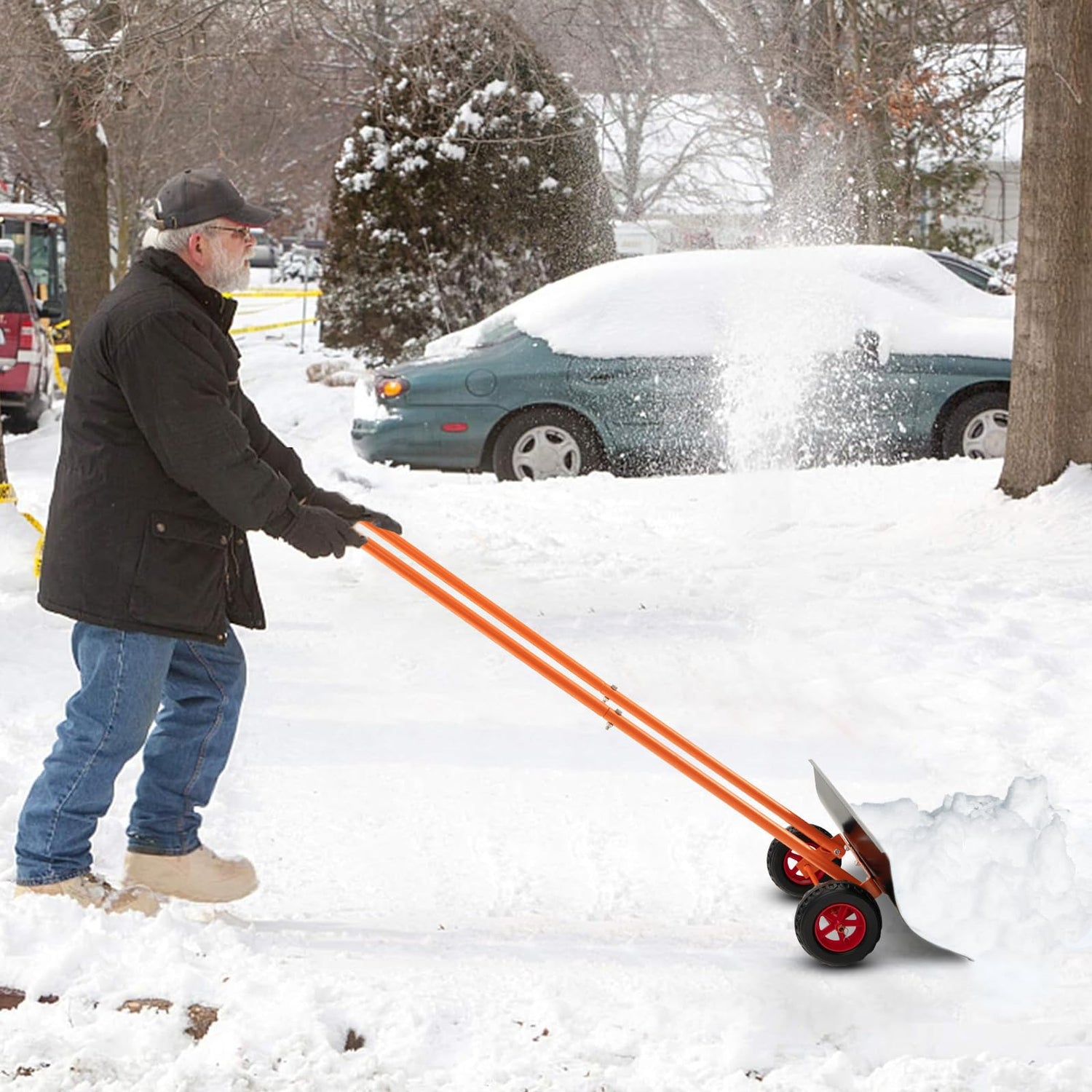 GYMAX 30” Snow Pusher with Wheels