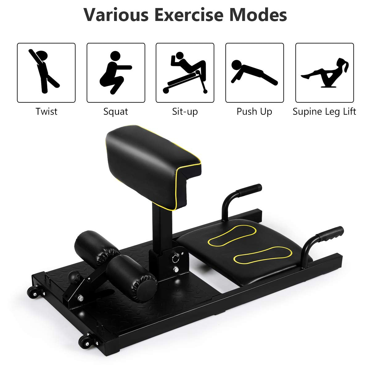 GYMAX Sissy Squat Machine, 8-in-1 Workout Machine with Adjustable Height & Protective Foam