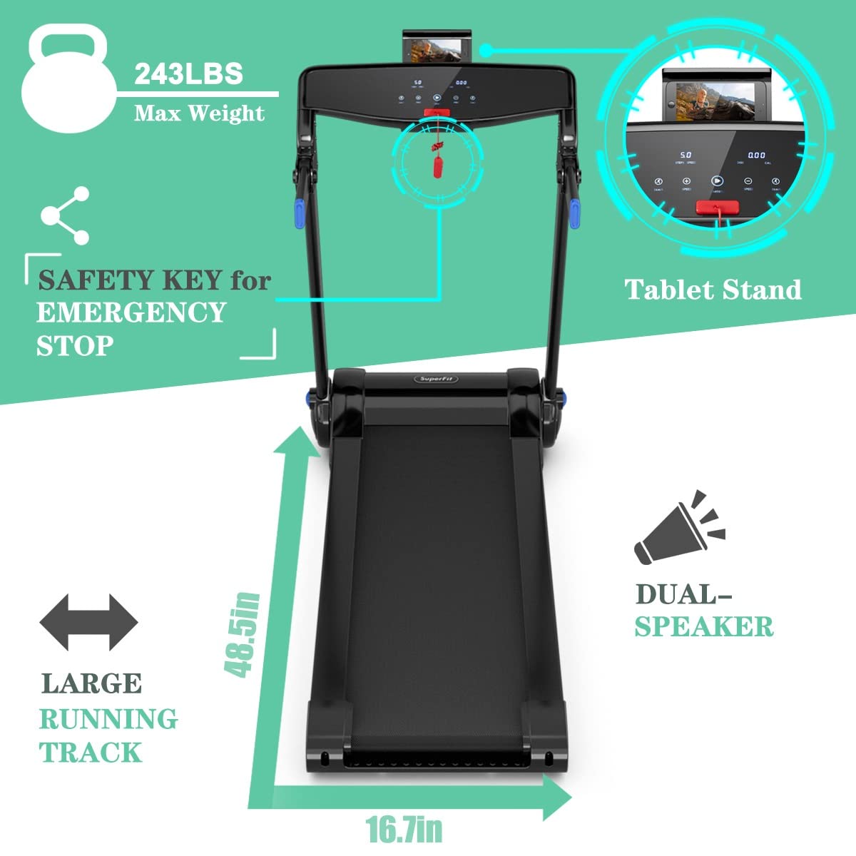GYMAX Folding Treadmill, 3.0HP Free Installation Running Machine with Bluetooth Speaker