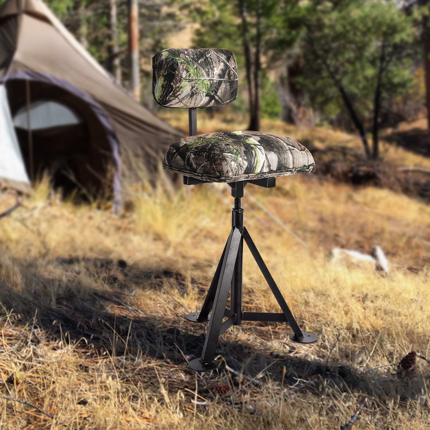 GYMAX Swivel Hunting Chair, Folding 360° Rotatable Camo Hunting Seat