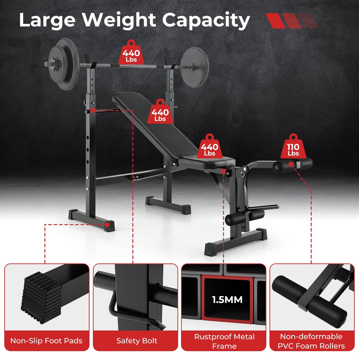 GYMAX Adjustable Weight Bench, Foldable Weight Bench with Squat Racks, Leg Extension & Leg Curl