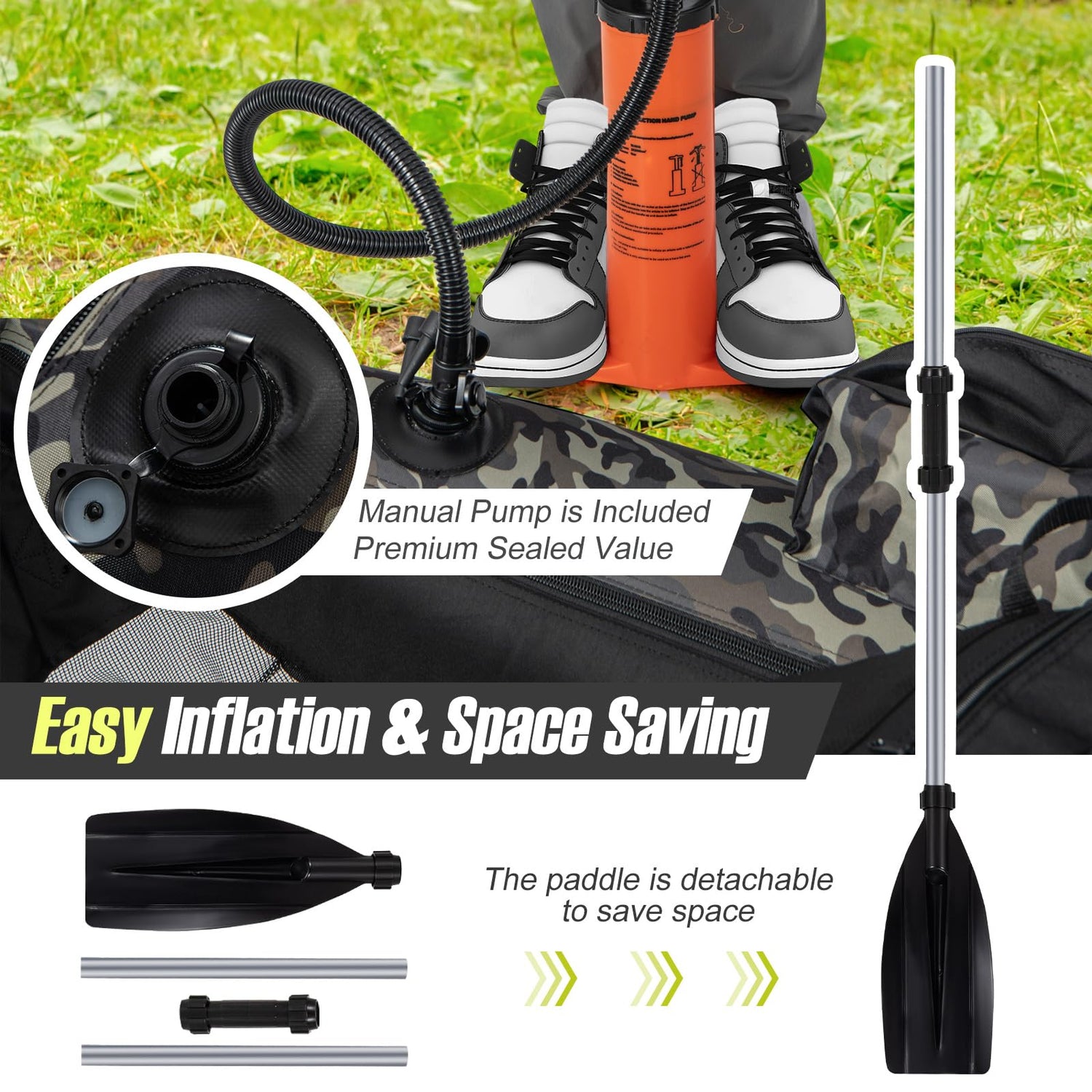 GYMAX Fishing Float Tube, 350lbs Inflatable Fishing Boat with Paddle, Pump, Flippers, Fish Hook Stators