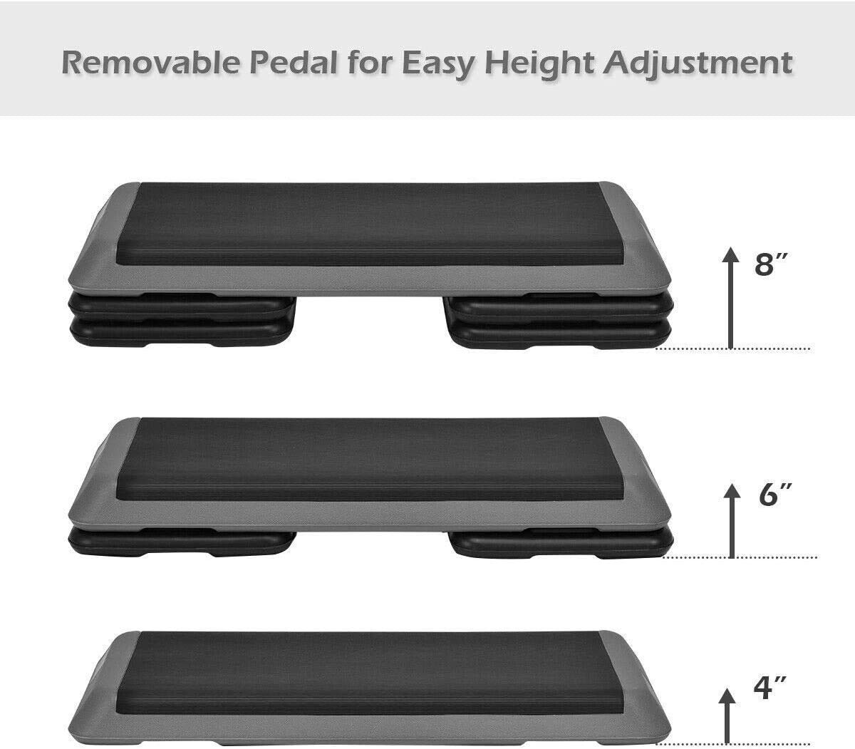 GYMAX Step Platform, 43'' Adjustable Exercise Equipment Aerobic Stepper with 4''-6''-8'' Risers for Cardio Fitness & Exercise