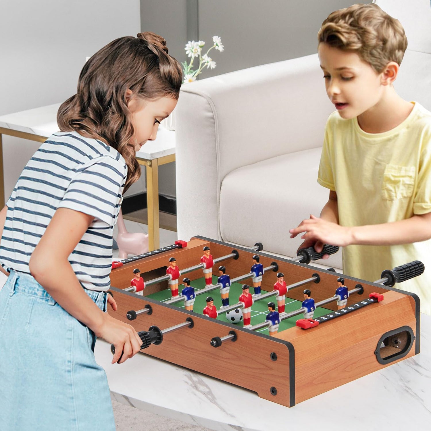GYMAX Foosball Table, 20" Mini Foosball Table with 2 Balls for Kids