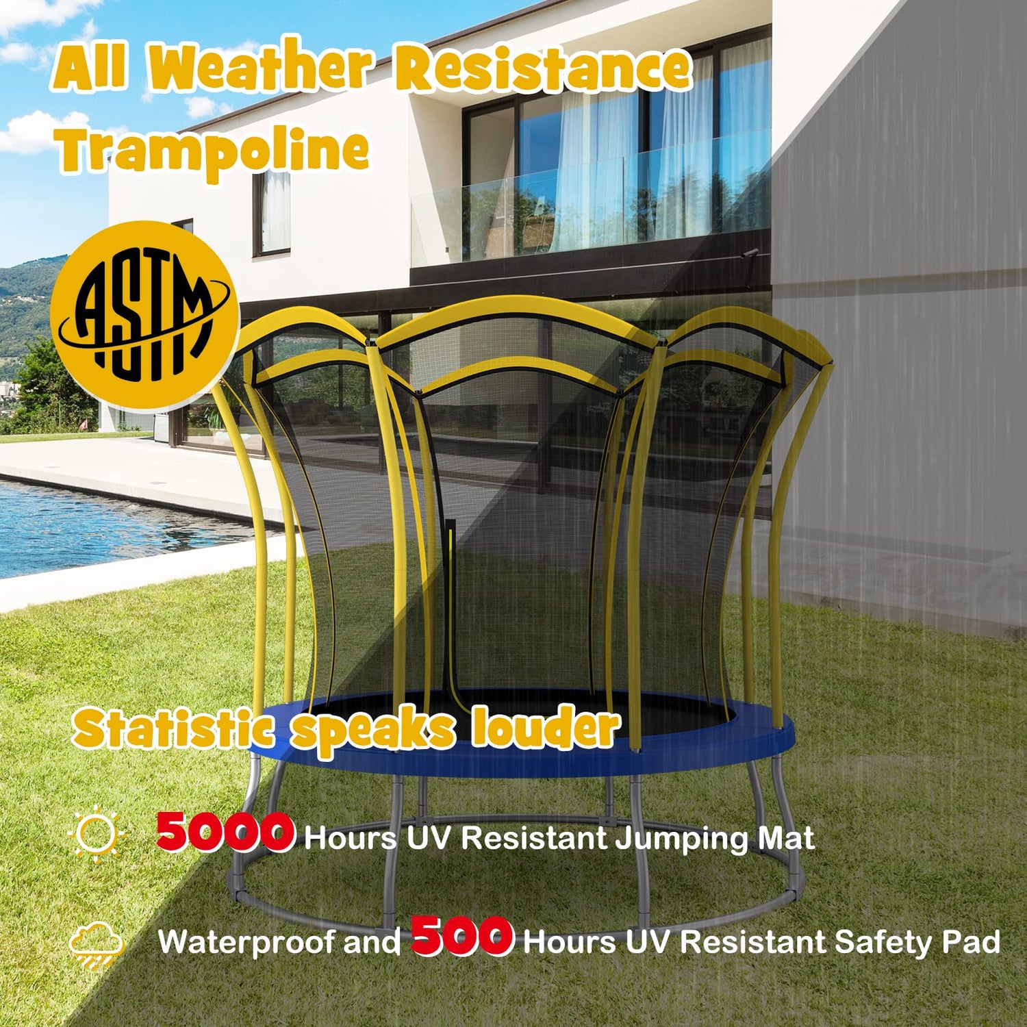 GYMAX Trampoline for Kids, 8/10FT ASTM Approved Recreational Trampoline with All-Round Enclosure & L-Shape Entrance