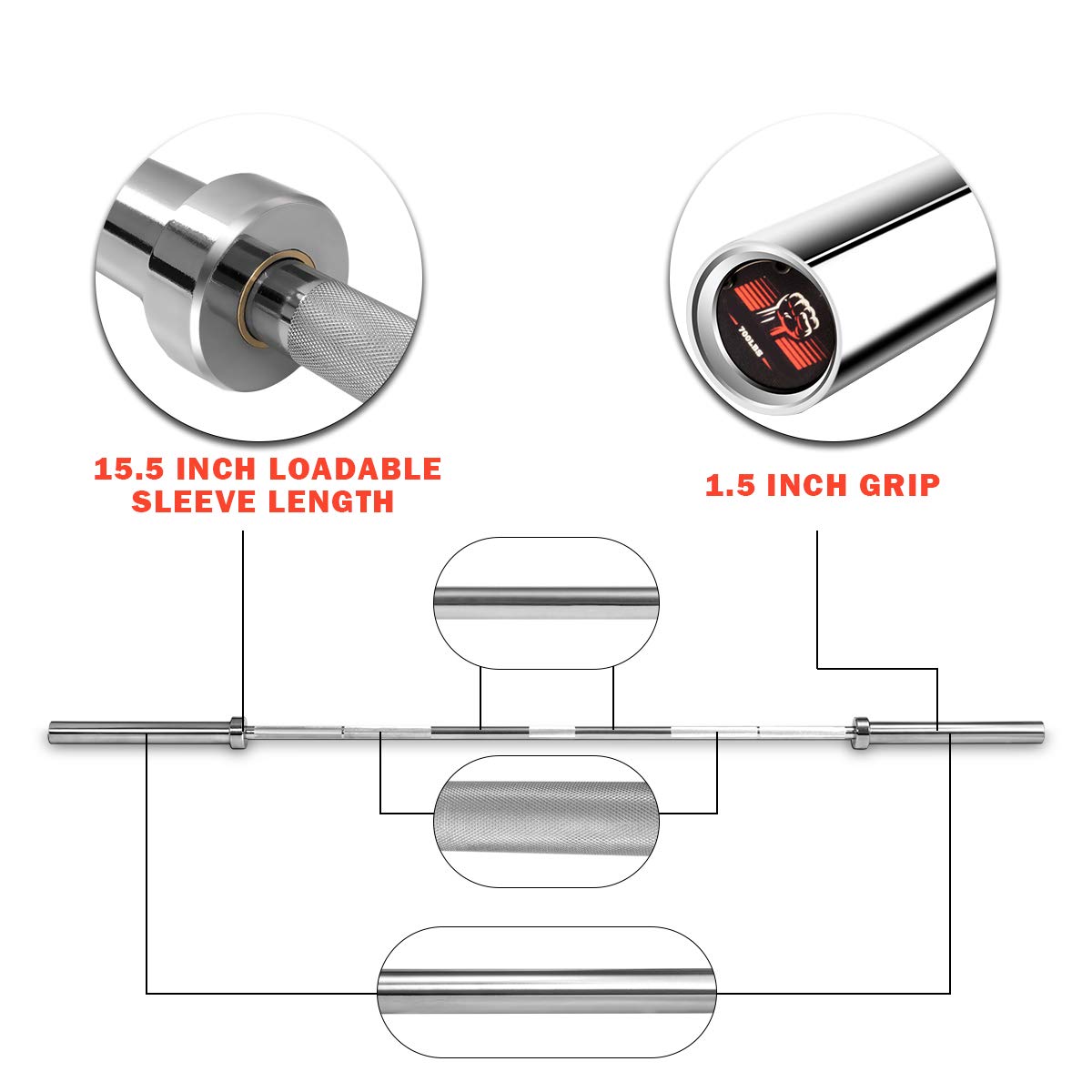 GYMAX Olympic Bar, 7 ft Workout Weight Bar with Copper Sleeve and Bearing Connection