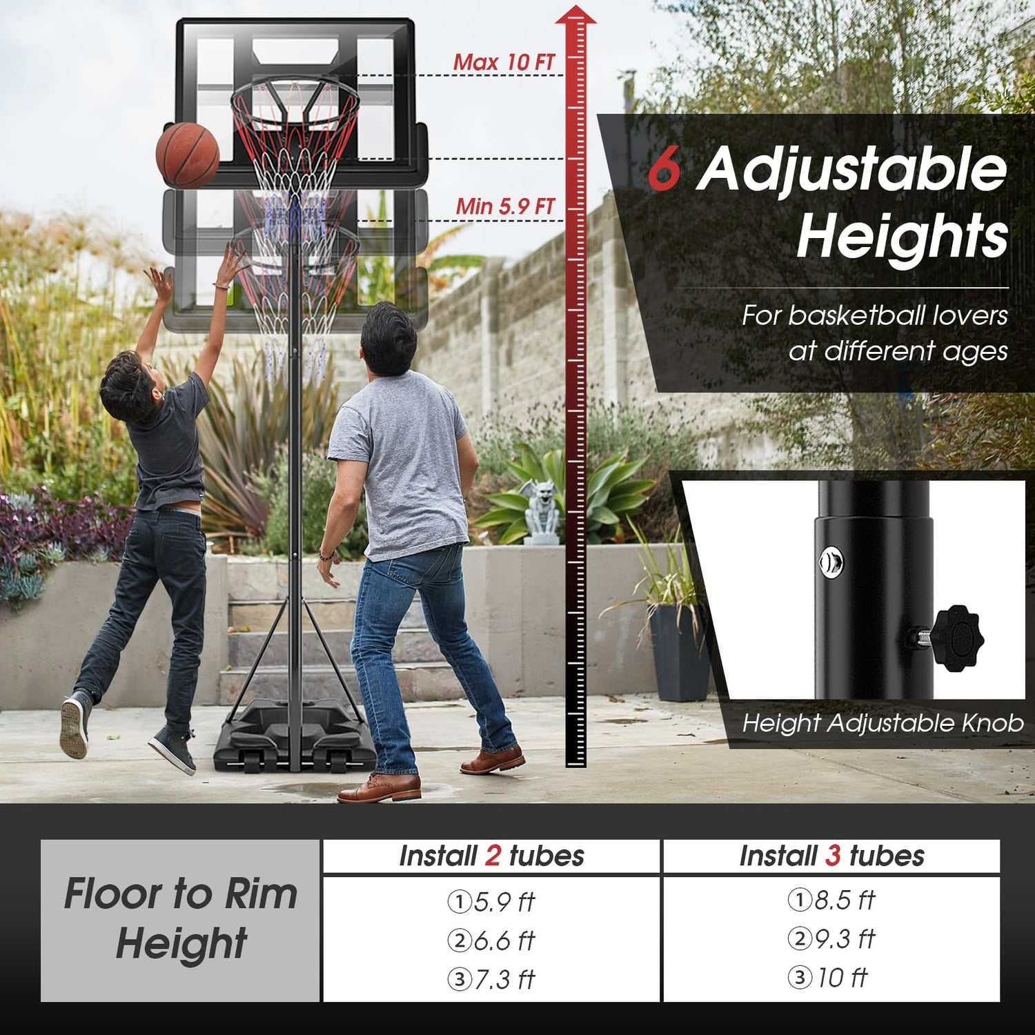 GYMAX Basketball Hoop, 5.9-10 FT Adjustable Basketball Goal with Shatterproof Backboard & 2 Nets