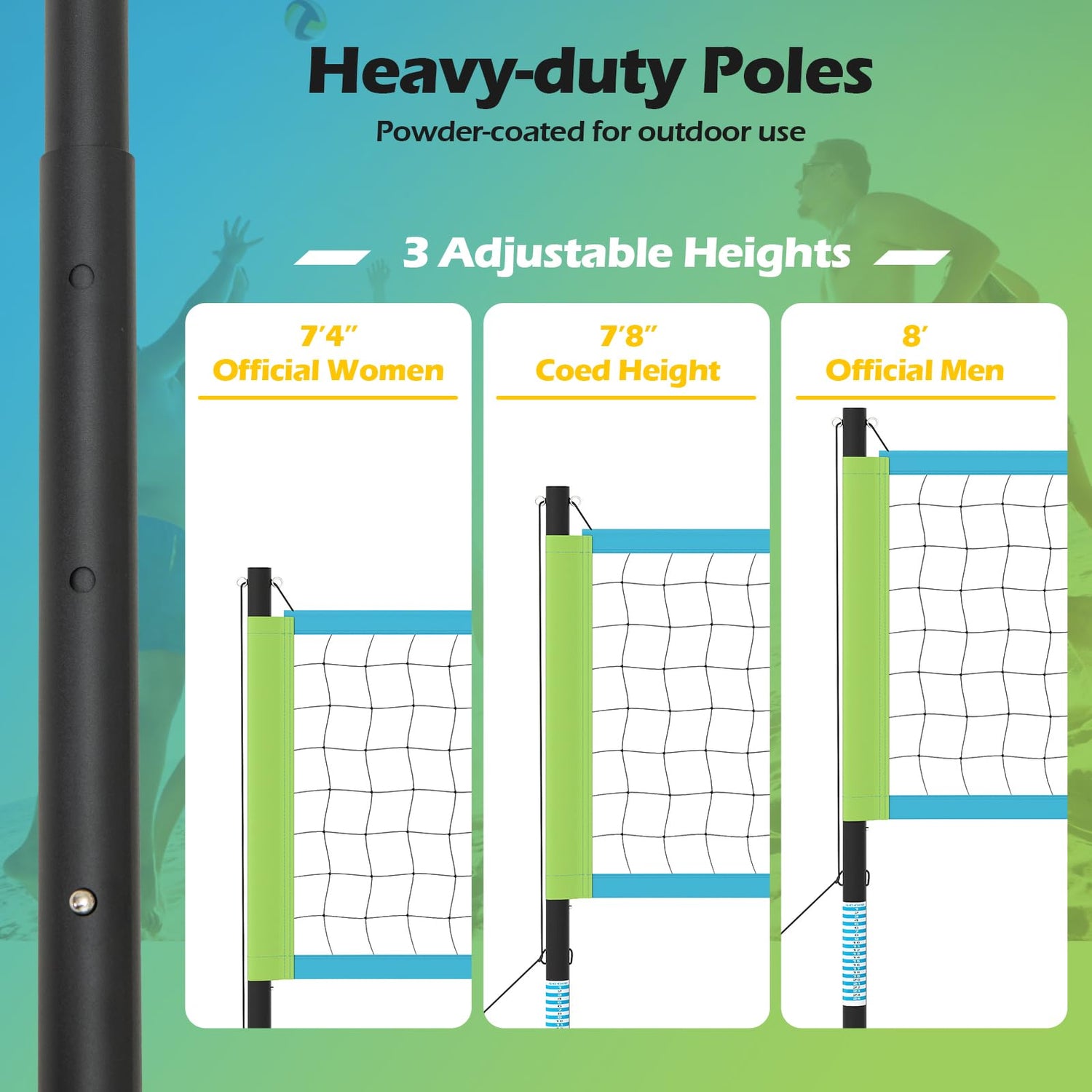 GYMAX Volleyball Net Portable Volleyball Set with Adjustable Poles & Anti-Sag Design