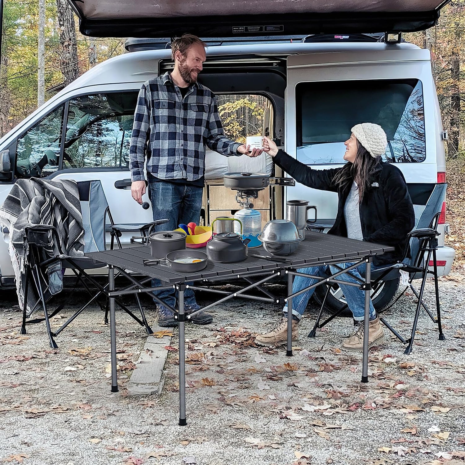 GYMAX Camping Table, Folding Roll-Up Picnic Table w/Carrying Bag