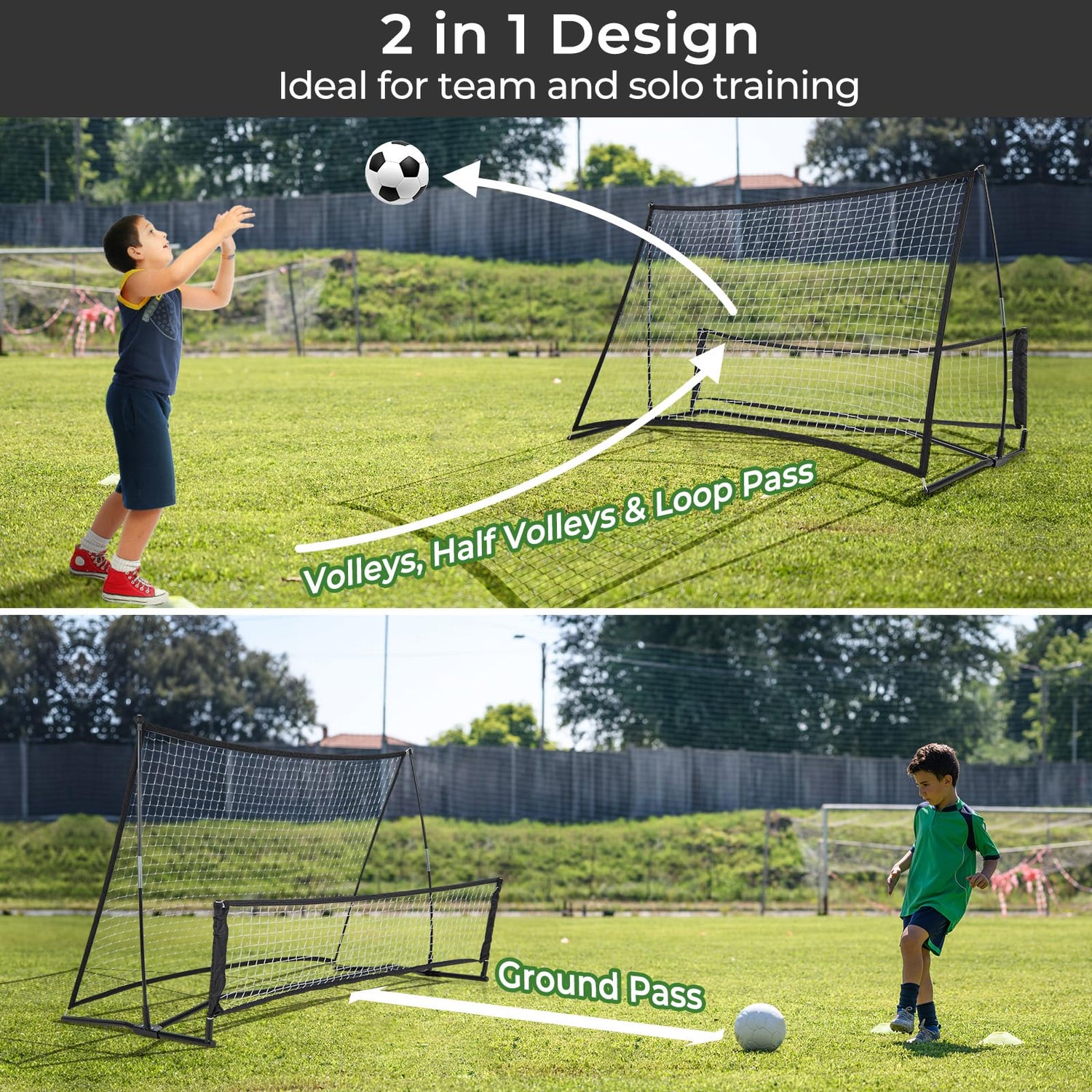GYMAX Soccer Rebounder Net, 2 in 1 Soccer Training Equipment, 6.6ft x 4ft Portable Soccer Practice Net with Carry Bag