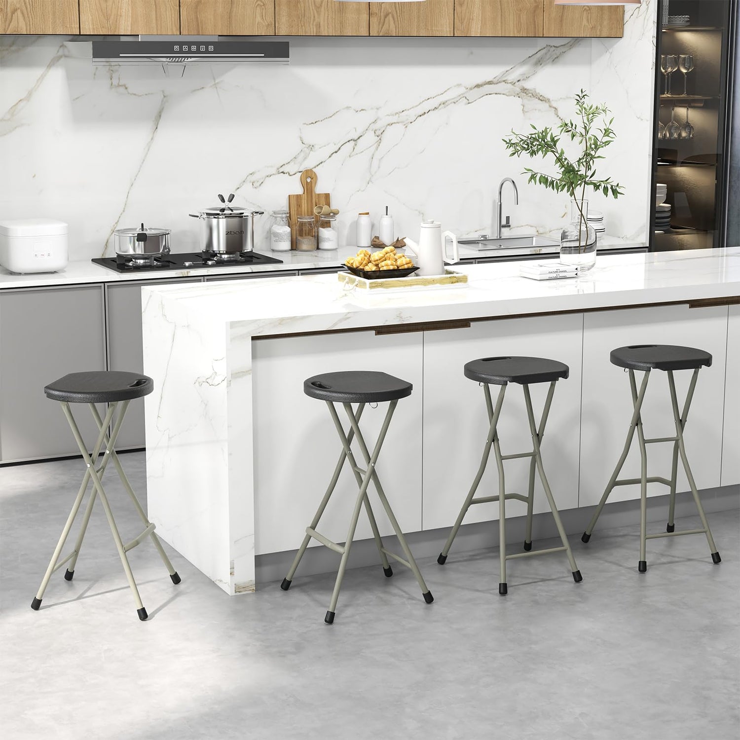 GYMAX Folding Stool, 28in Portable Collapsible Bar Stool with Handle & Steel Frame
