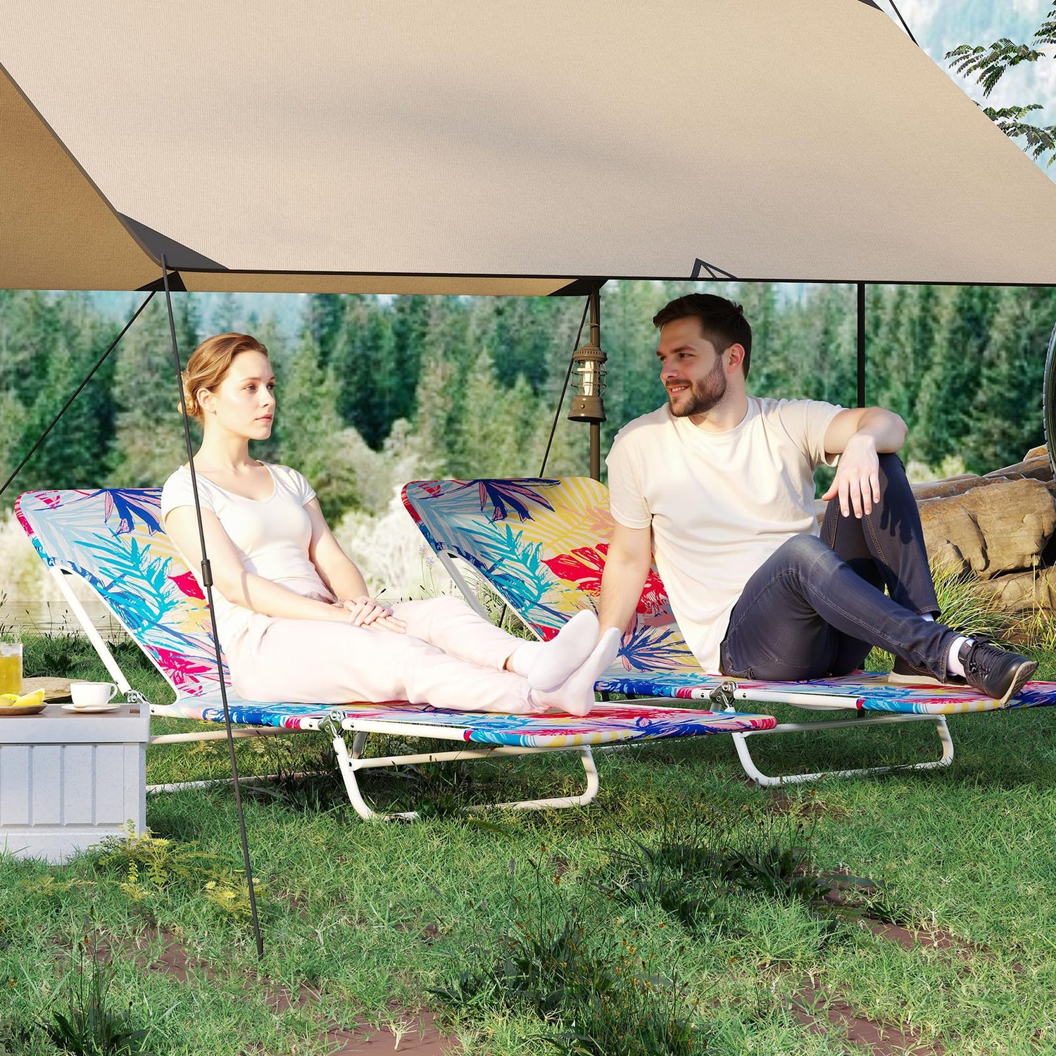 GYMAX Tanning Chair 2Pcs Folding Beach Chairs