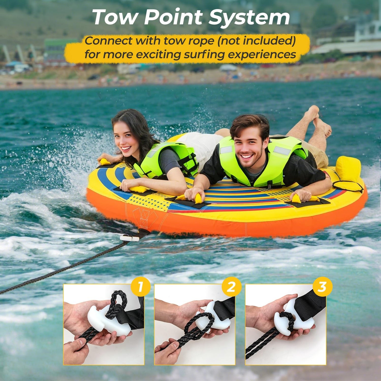 GYMAX Towable Tube for Boating 2 Riders Inflatable Boat Tube for Water Sports to Pull with Padded Grip