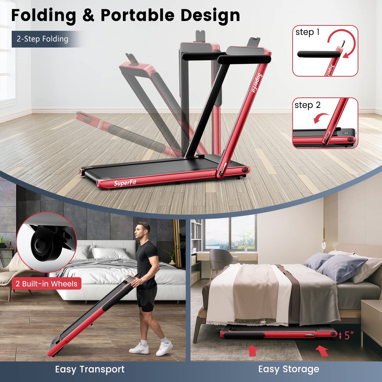GYMAX Walking Pad, 2 in 1 Free Installation Under Desk Treadmill with LED Monitor, Smart App/Remote Control & Bluetooth Speaker
