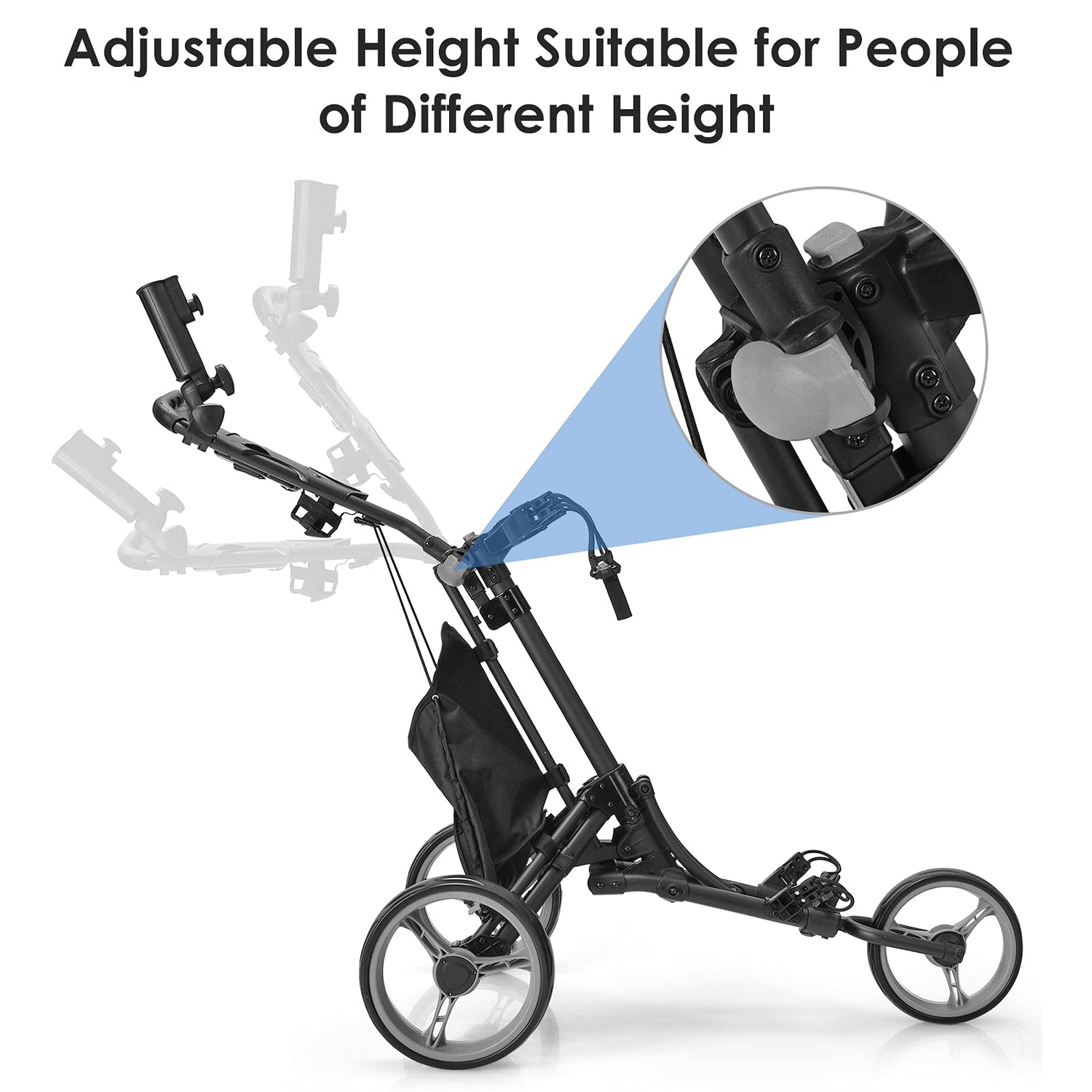 GYMAX Golf Push Cart 3 Wheels Aluminum Folding Height Adjustable Golf Push Trolley