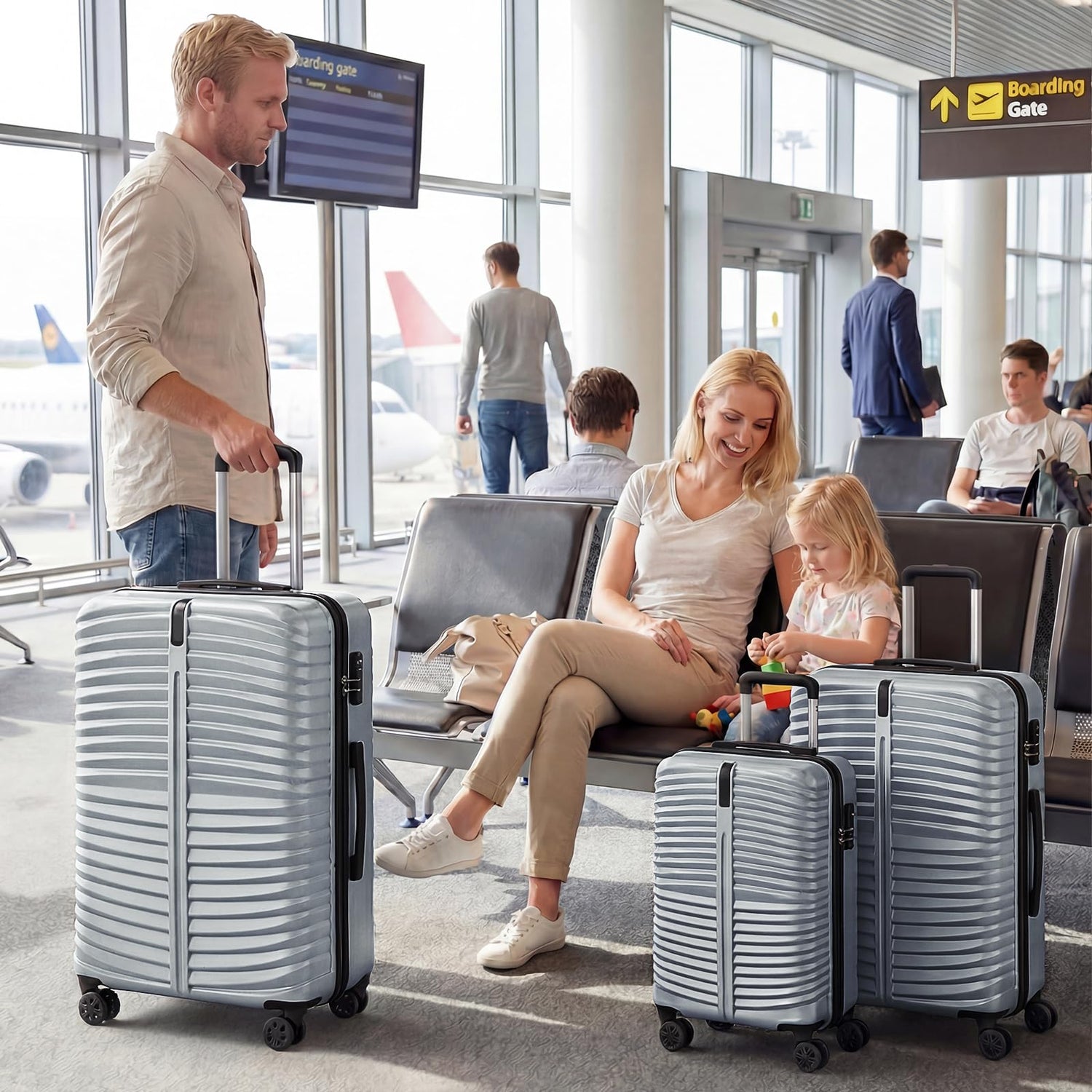 GYMAX Luggage Sets 3 Pieces Hardside Suitcase Lightweight Portable