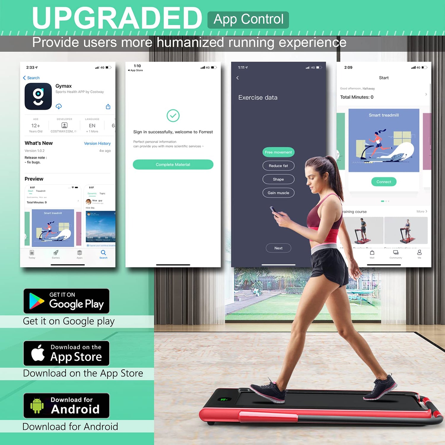 GYMAX Walking Pad, 2 in 1 Free Installation Under Desk Treadmill with Smart App, Remote Control & LED Display