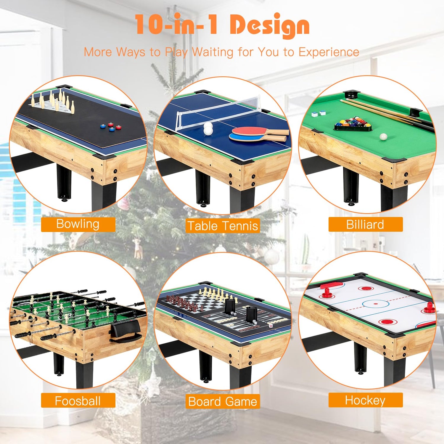 GYMAX Multi Game Table, 10 in 1 Combo Game Table w/Foosball Table, Hockey, Pool Table, Ping Pong