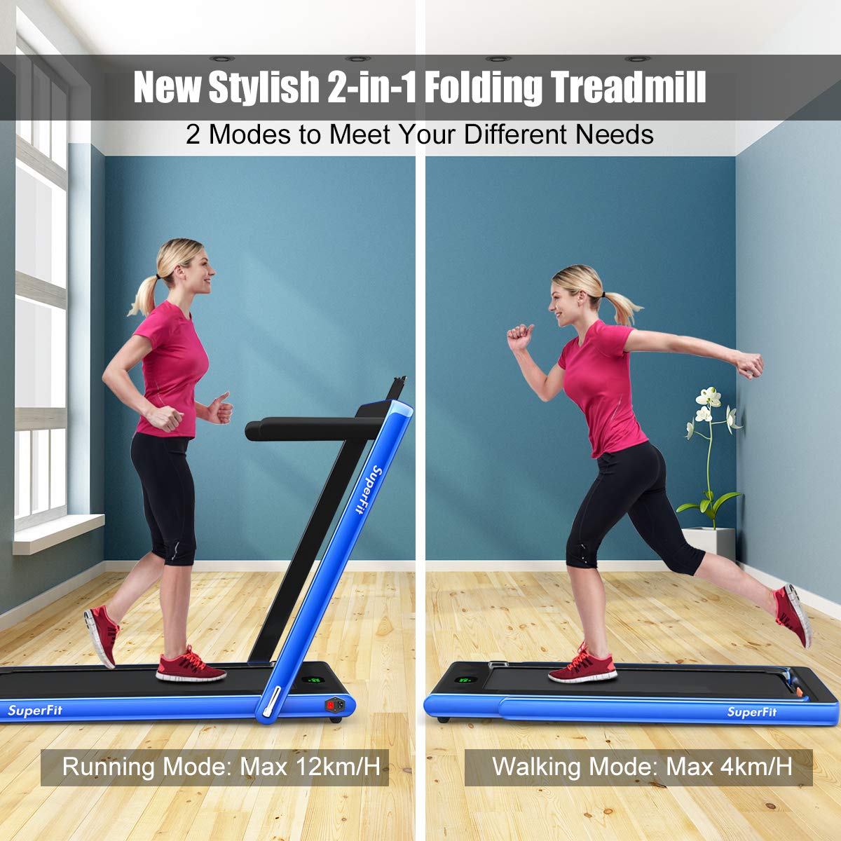 GYMAX Walking Pad, 2.25HP Foldable Treadmill with Smart App & Remote Control, Bluetooth LED Monitor