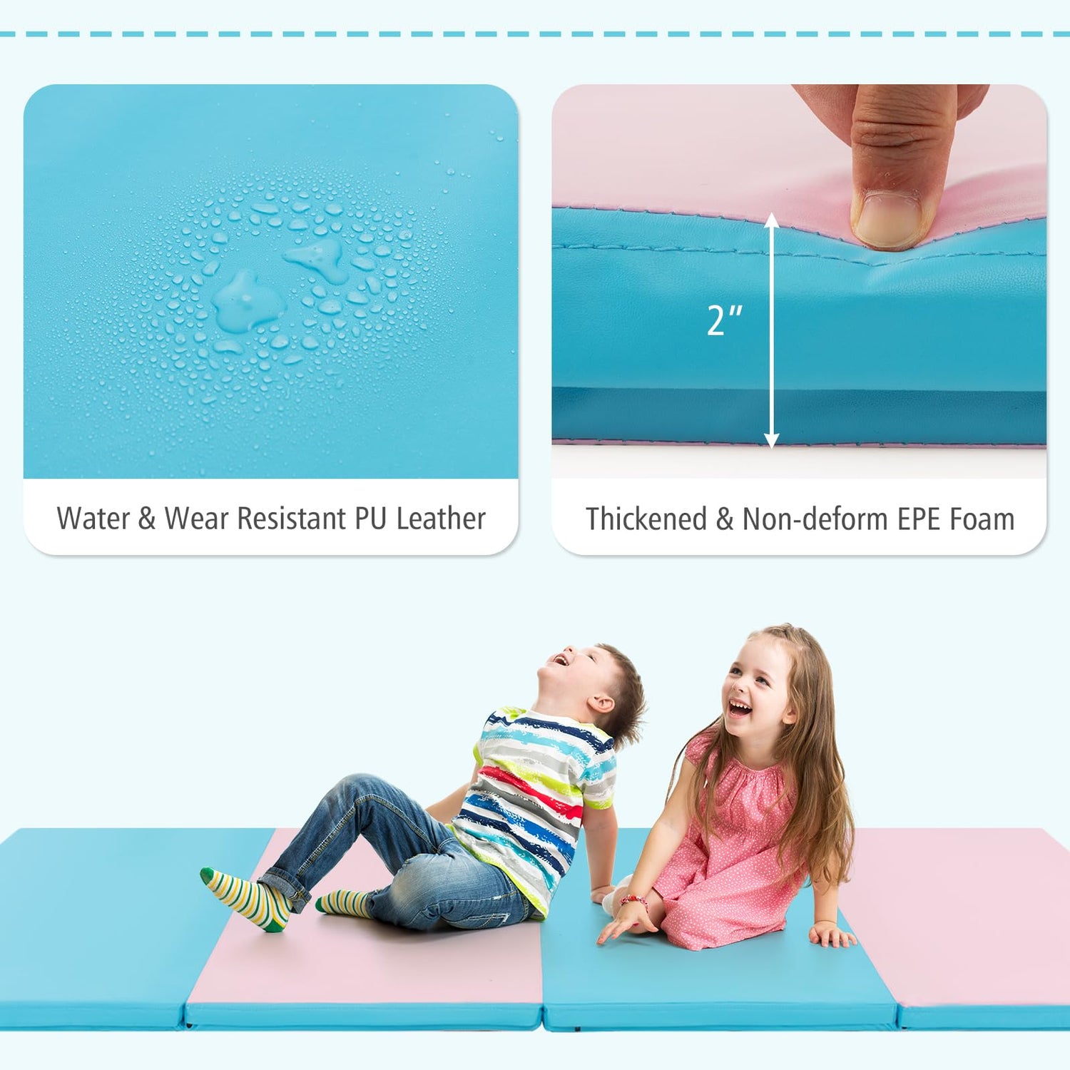 GYMAX Gymnastics Mat, 4 FT x 8 FT x 2 Inches Folding Exercise Mat w/Carry Handles & Sturdy Stitching Waterproof Cover