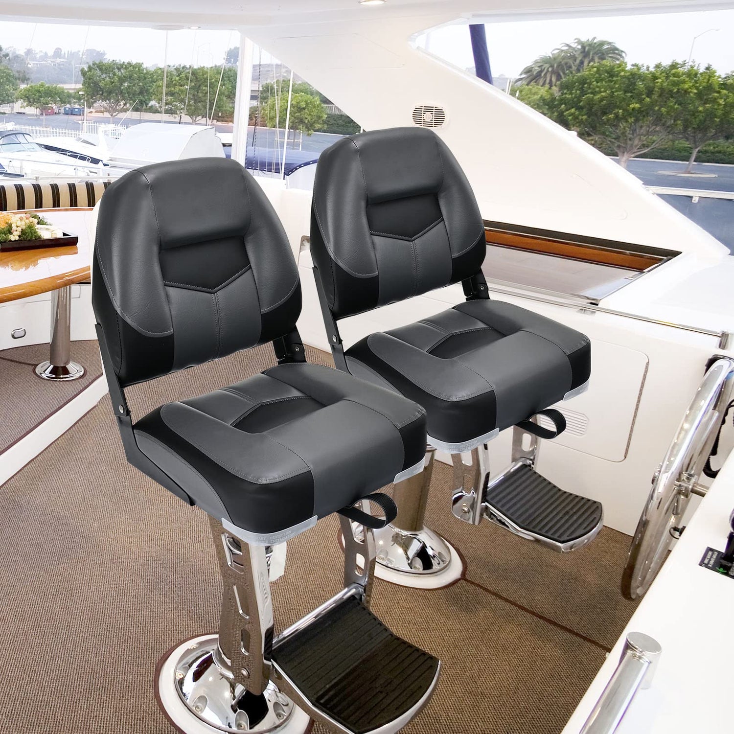 GYMAX Boat Seats, 2 Pack Folding Low Back Boat Seats with Stainless Steel Screw Included