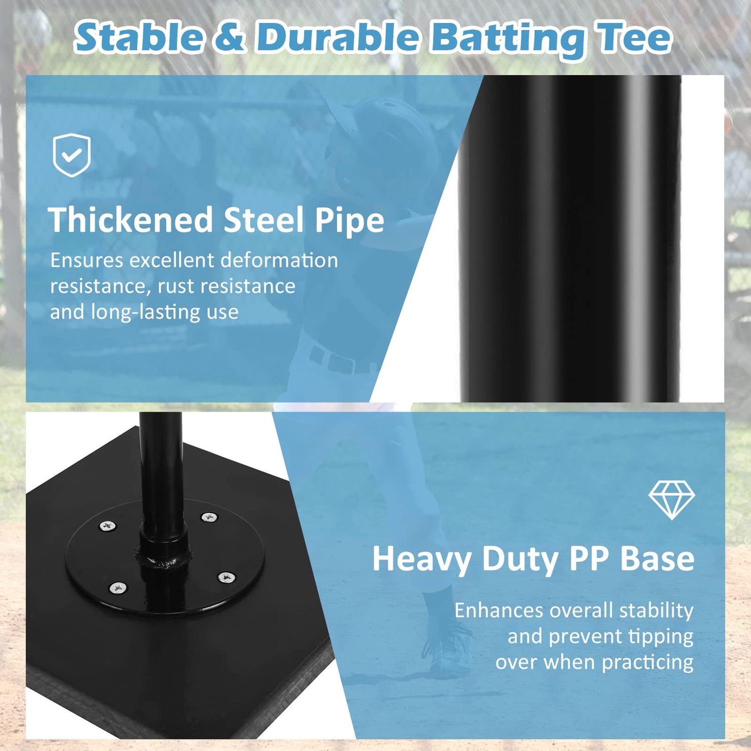 GYMAX Batting Tee, 25" - 36" Adjustable Hitting Tee Portable Baseball Batting Tee for Softball Baseball Practice