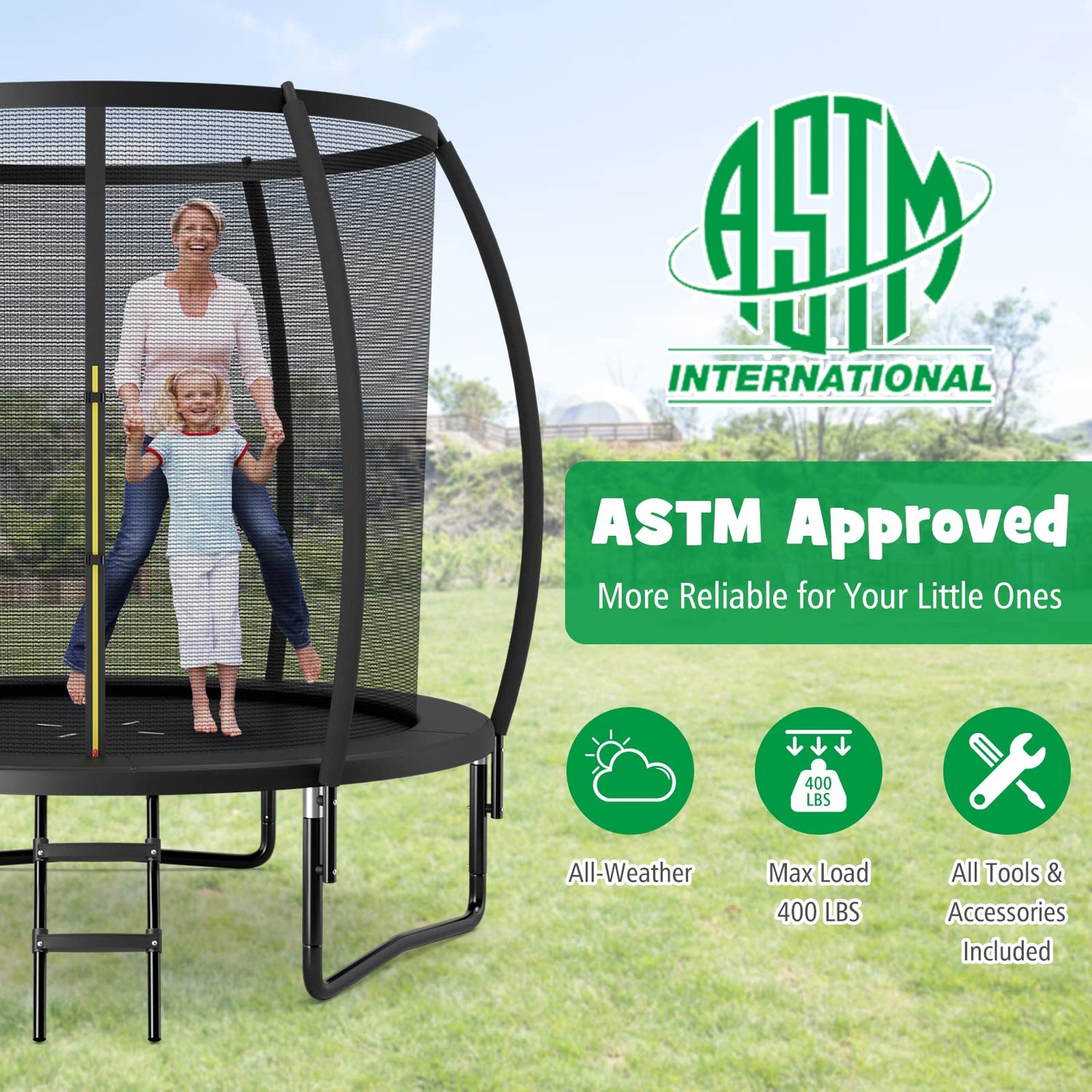 GYMAX Trampoline, 12FT ASTM Approved Recreational Trampoline with Enclosure, Ladder & Galvanized Steel Frame
