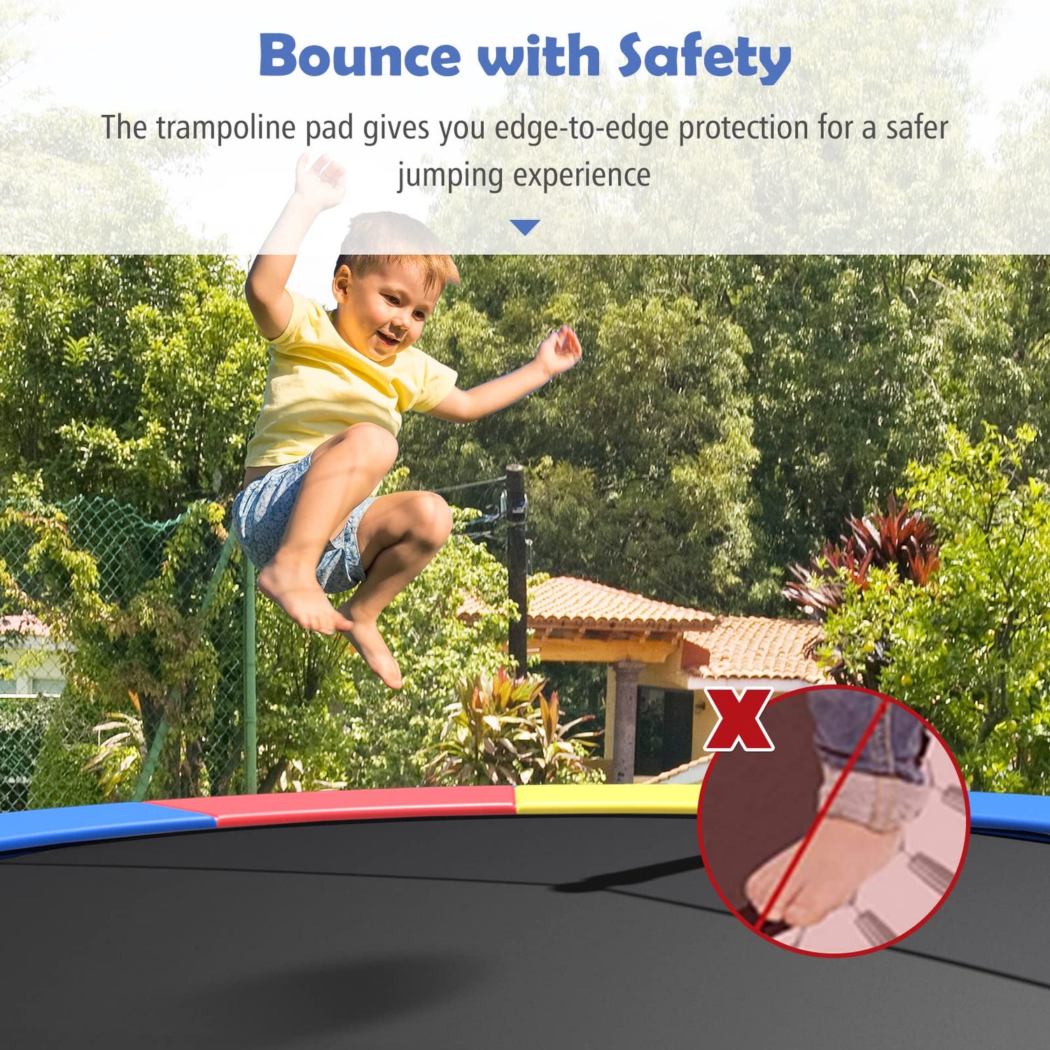 GYMAX Trampoline Spring Cover, 8/10/12/14/15/16FT Trampoline Replacement Safety Pad, Waterproof & Tear-Resistant All-Weather Trampoline Accessories