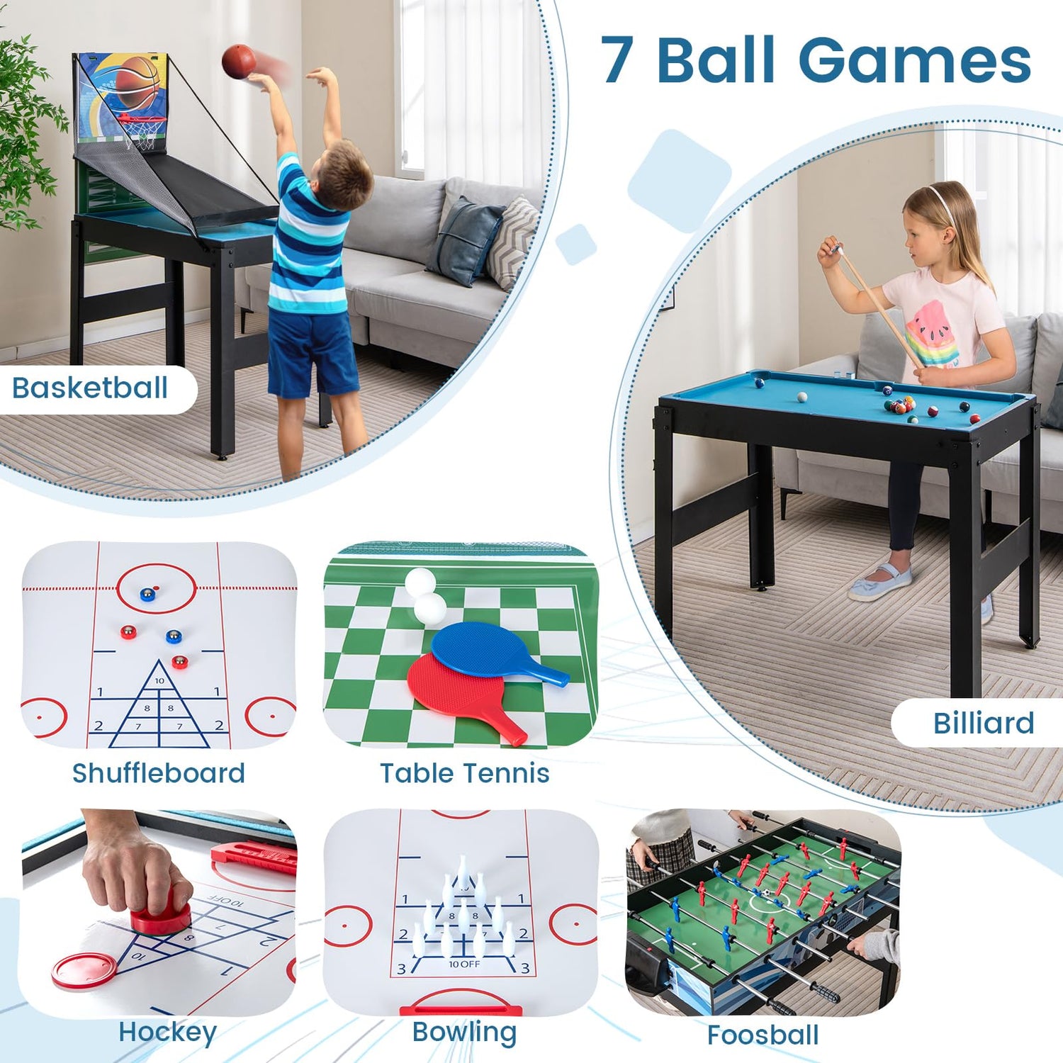 GYMAX Multi Game Table 48", 14 in 1 Combo Game Table w/Basketball, Billiards, Foosball, Ping Pong