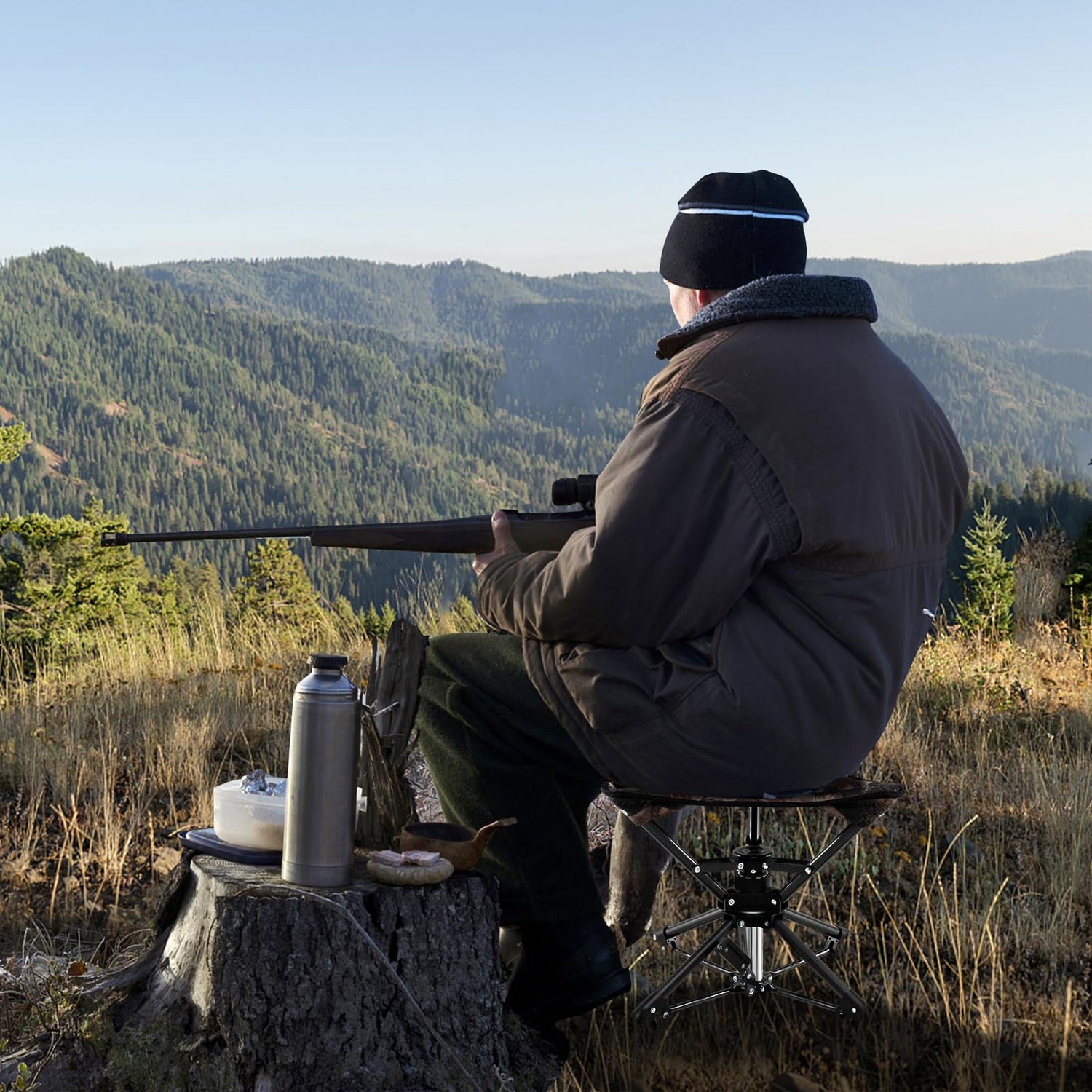 GYMAX 360° Swivel Camping Stool Portable Folding Stool Seat