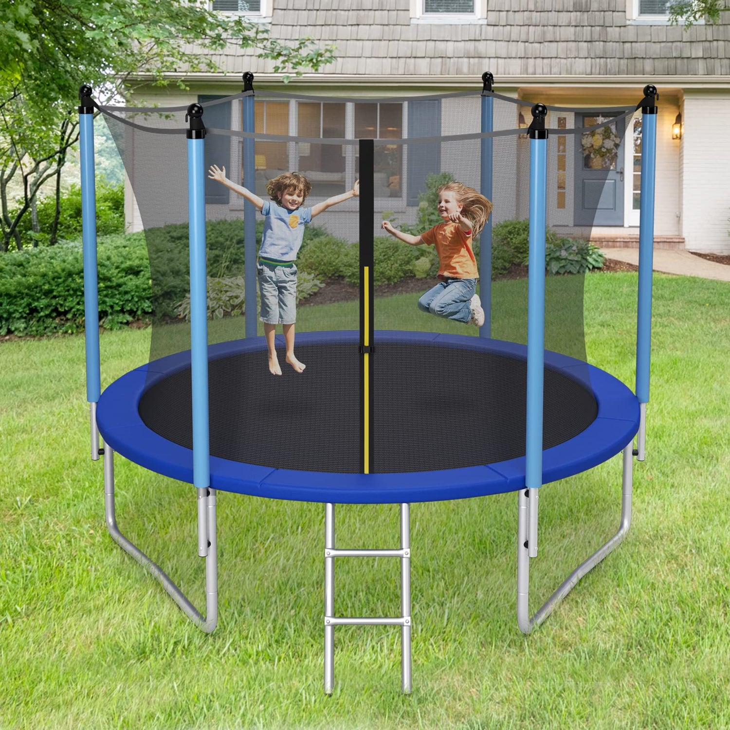 GYMAX Trampoline, 8FT 10FT 12FT 14FT 15FT 16FT Recreational Trampolines w/Safety Enclosure Net & Ladder - ASTM Certificated
