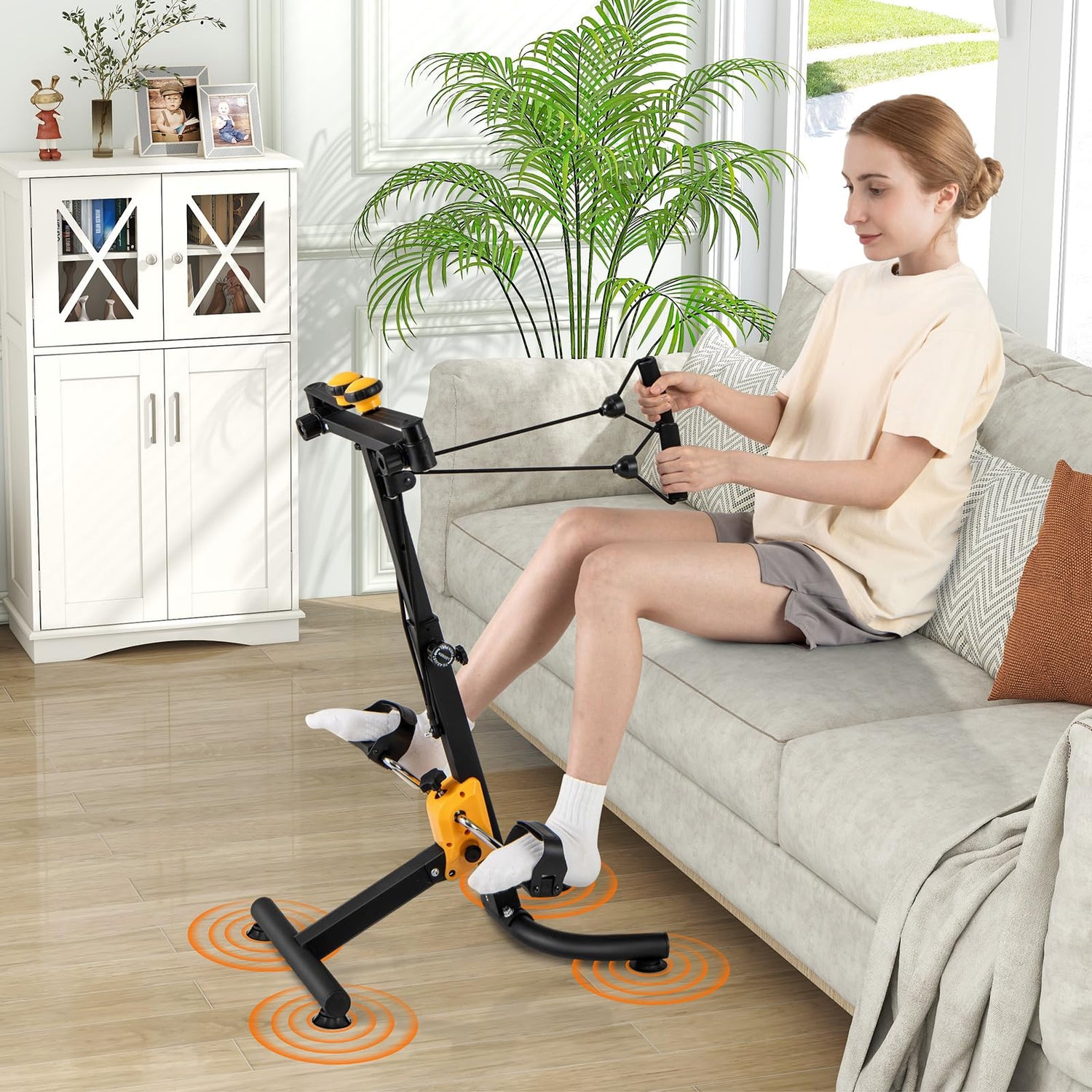 GYMAX Pedal Exerciser for Seniors, Hand Arm Leg and Knee Folding Pedal Exercise Bike with Adjustable Handgrip