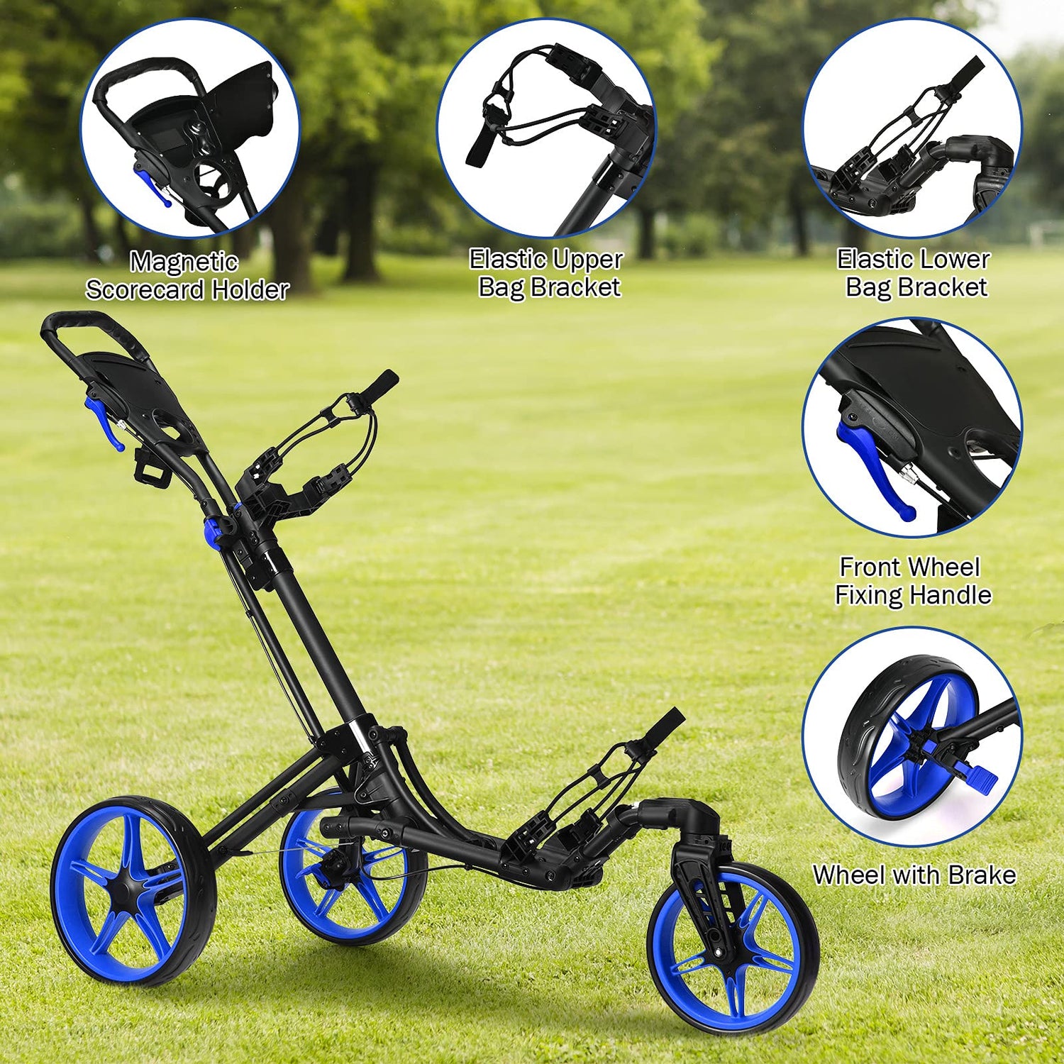 GYMAX Folding Golf Push Cart with Swivel Front Wheel