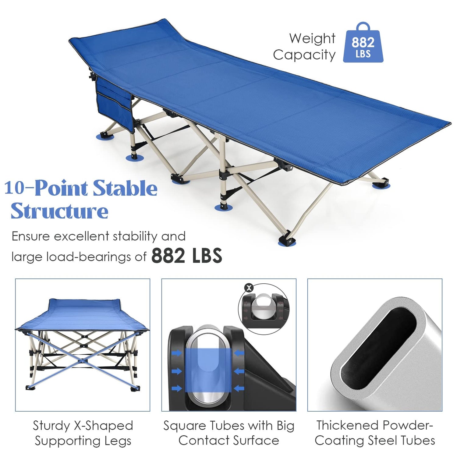 GYMAX Camping Cot, 882 LBS Folding Camping Cot for Adult with Carry Bag & Side Pocket