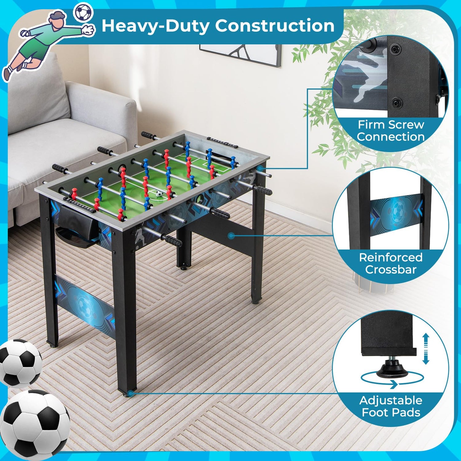 GYMAX Foosball Table, 38" Soccer Game Table Set with 2 Footballs