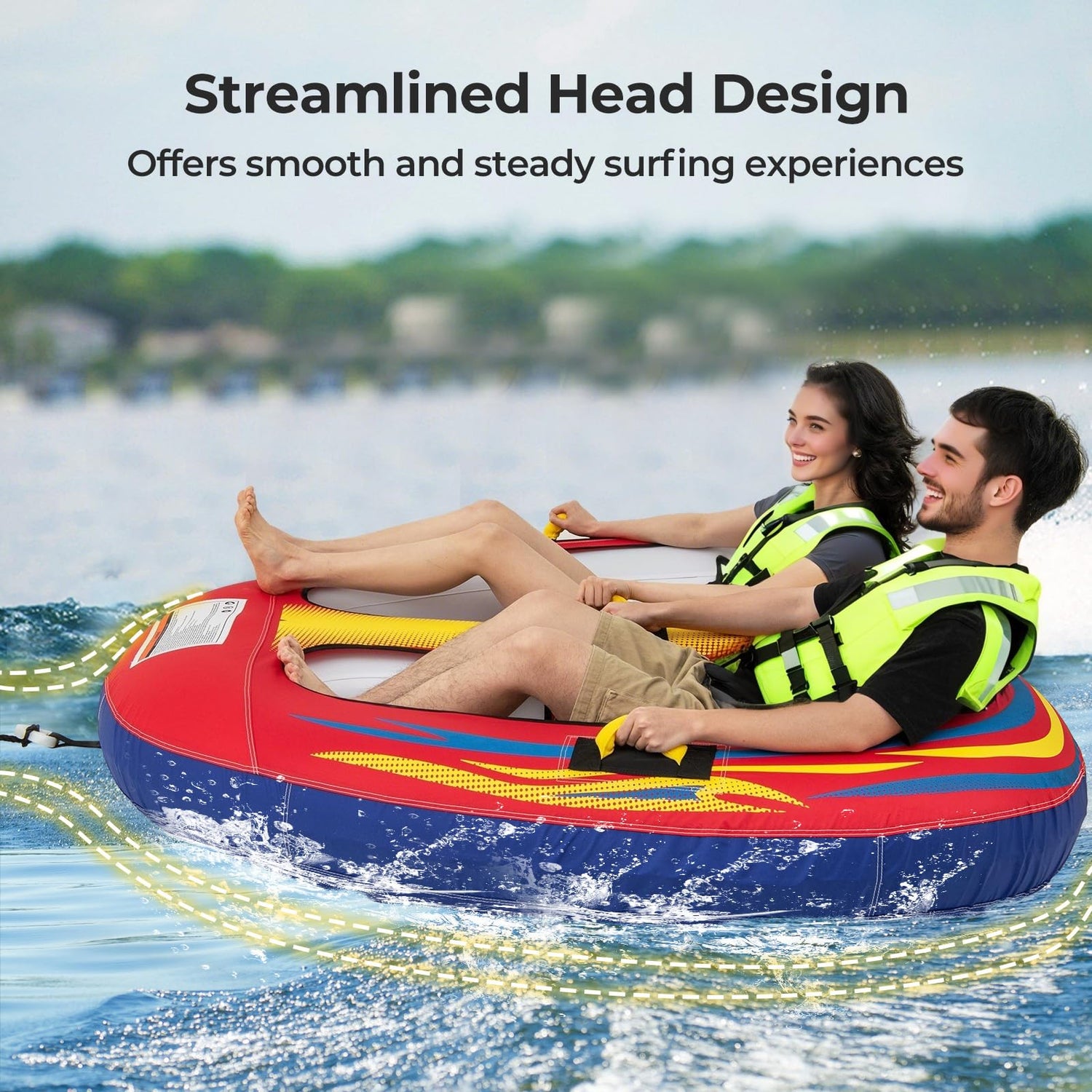 GYMAX Tube for Boating 2 Person Water Tubes for Boats to Pull with Drainage