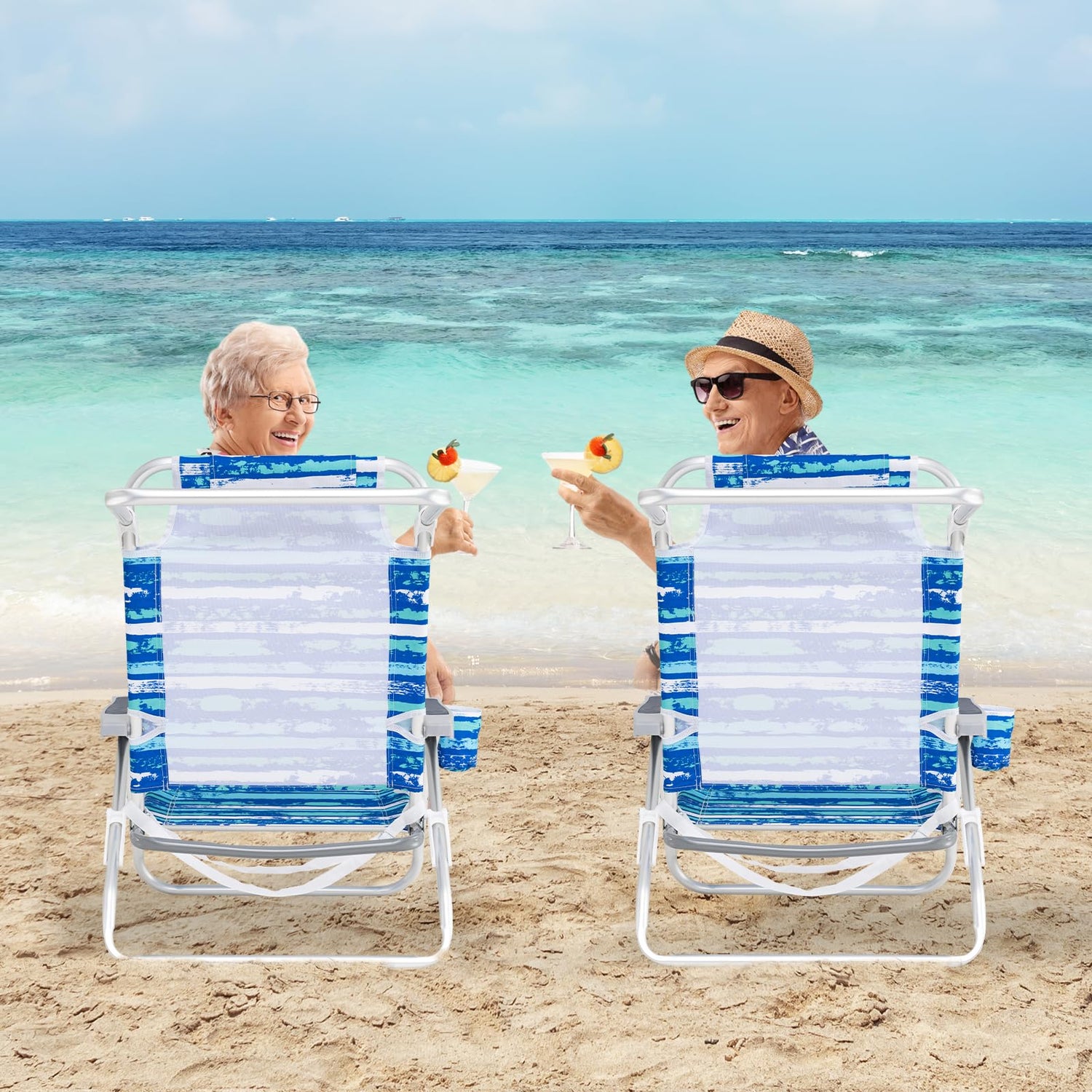 GYMAX 2/4 Pack Folding Beach Chair with Adjustable Positions and Head Pillow