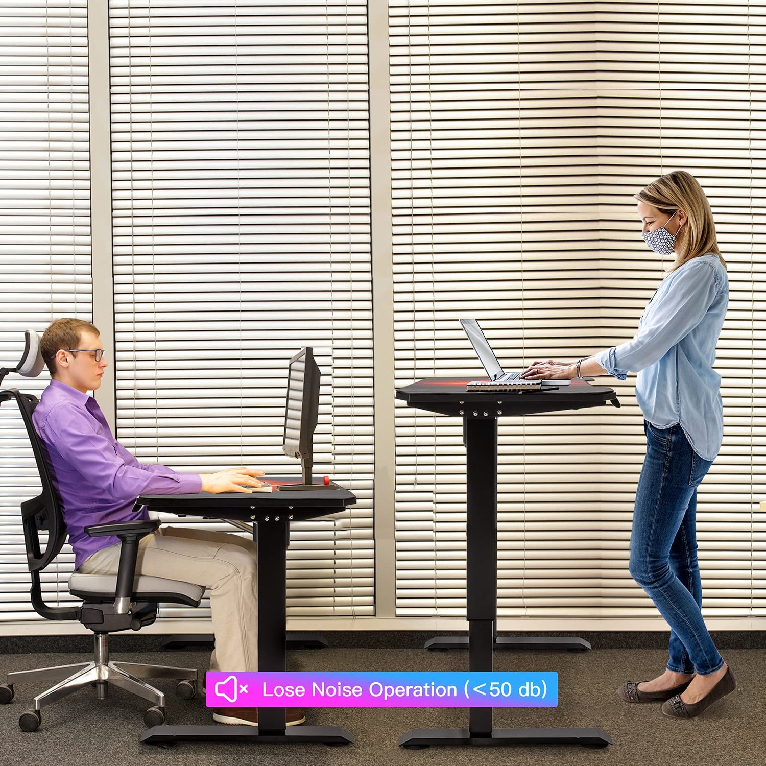 GYMAX Electric Standing Desk, Adjustable Height Computer Workstations 48 x 24 inches with Memory Controller & Fully Covered Mouse Pad