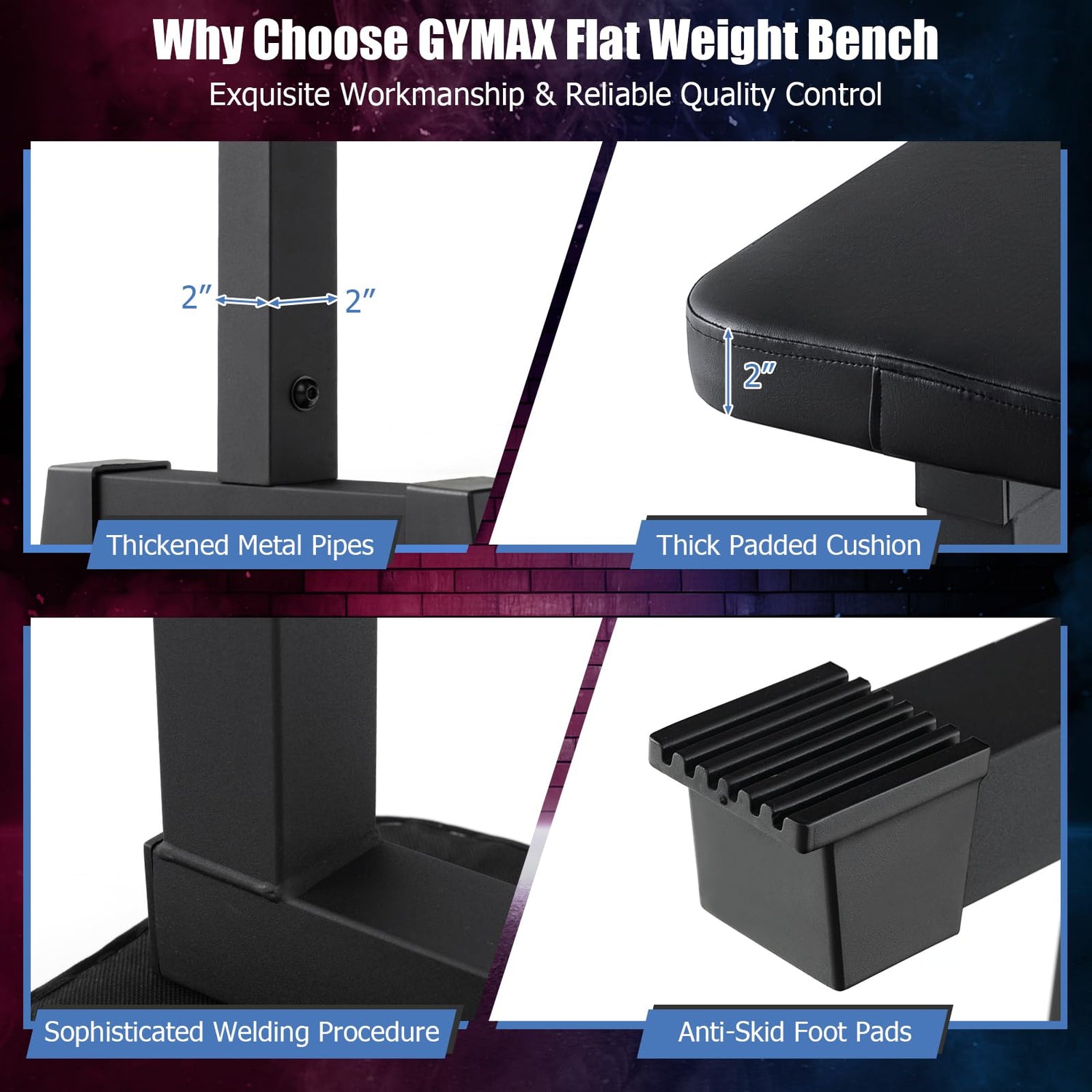 GYMAX Flat Weight Bench, 660lbs Easy Assembly Weight Bench Press with Thick Cushion & Anti-slip Foot Pads