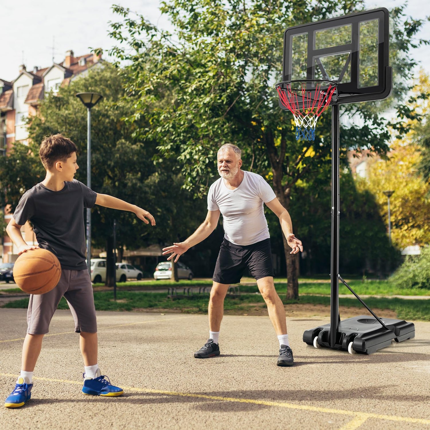 GYMAX Basketball Hoop Outdoor, 4.25-10 ft Height Adjustable Portable Basketball Goal System