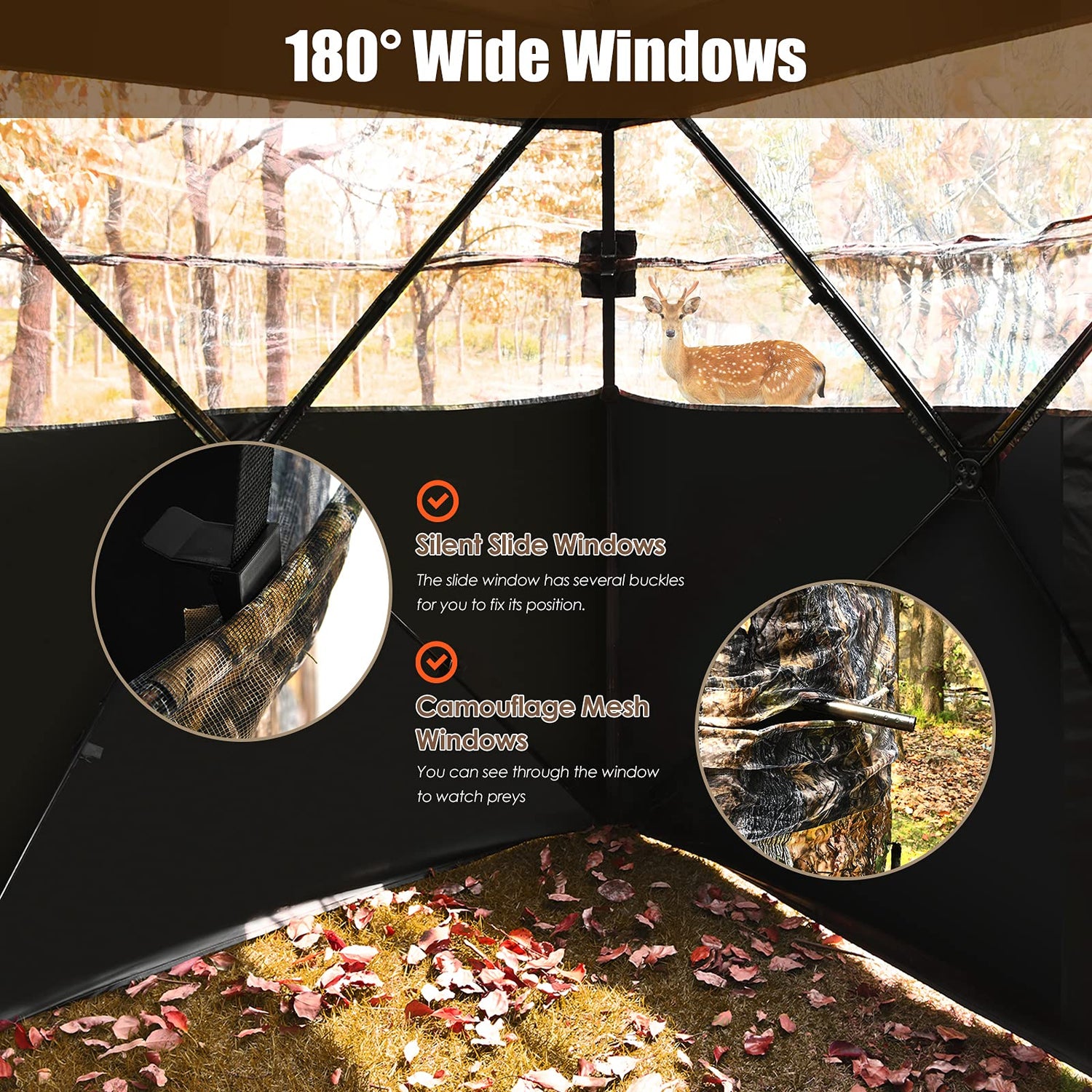 GYMAX 3 Person Pop Up Hunting Blind See Through Silent Sliding Ground Blind