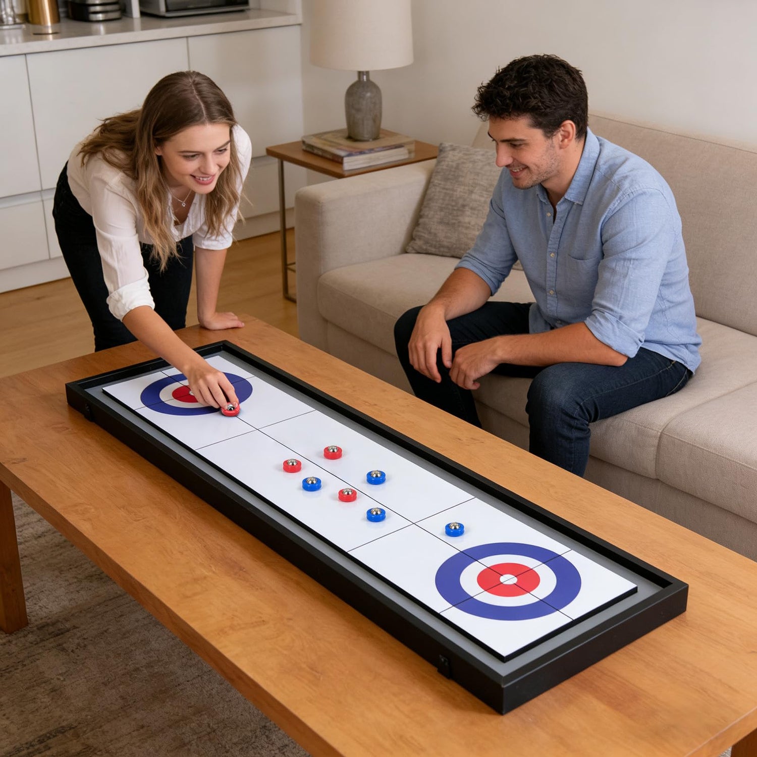 GYMAX Shuffleboard and Curling 2 in 1 Board Game