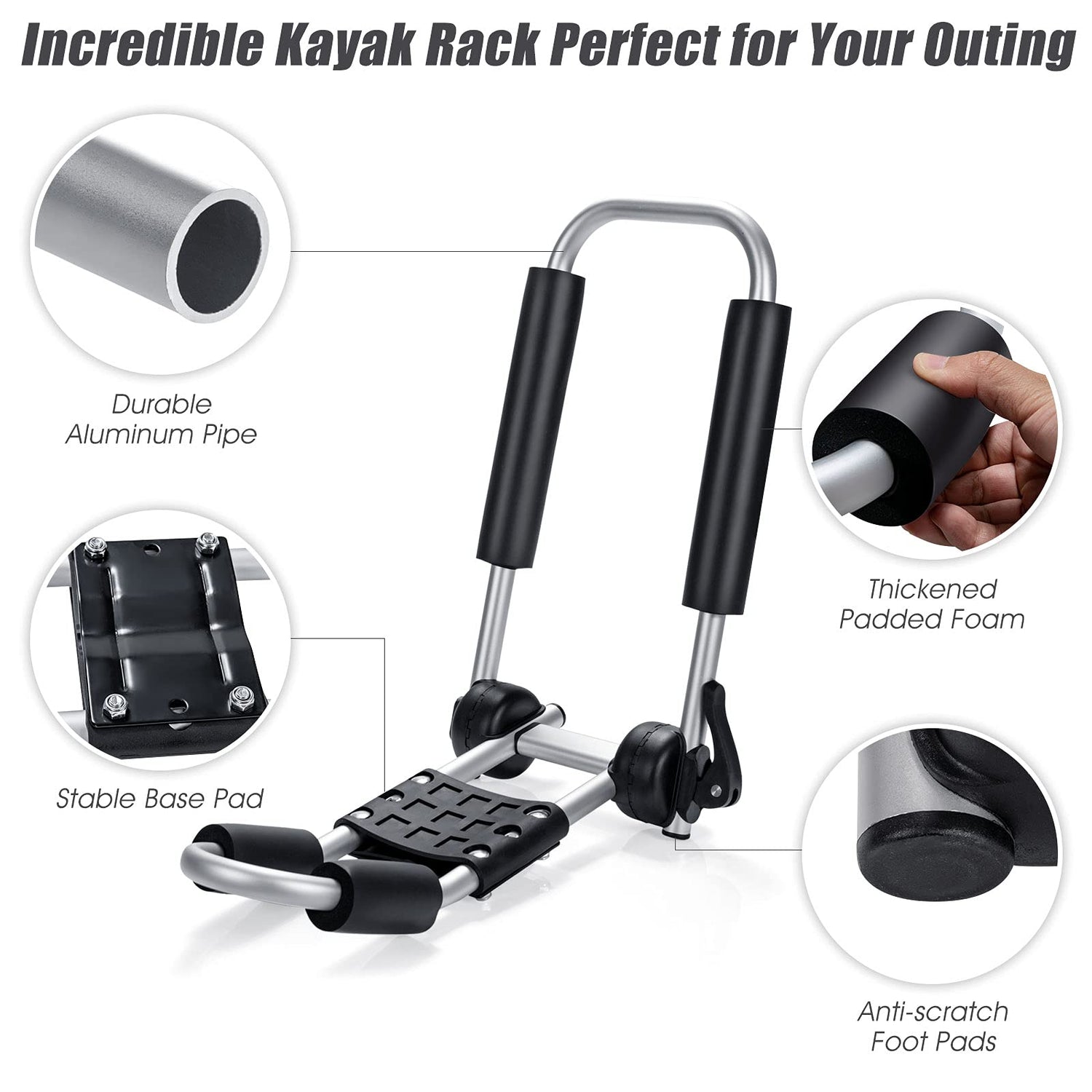 GYMAX 2Pcs J-Bar Kayak Roof Rack, Universal Foldable Kayak Carrier for Kayak