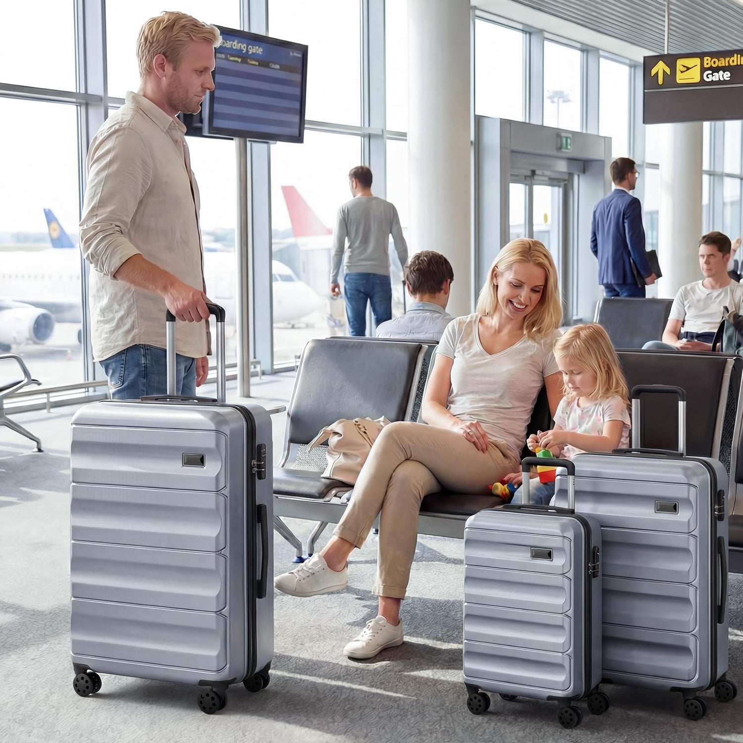 GYMAX Wide Stripe Luggage Sets 3 Pieces