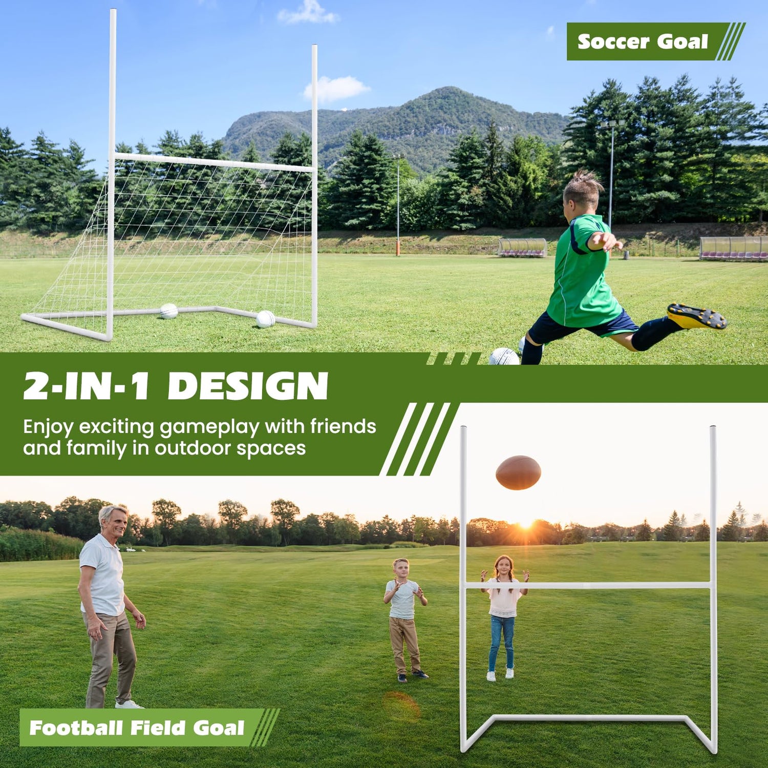 GYMAX Soccer Goal, 2 in 1 Soccer Net & Football Goal Post, 65" x 43" Kids Soccer Goal Set with Ground Stakes & Fixing Buckles